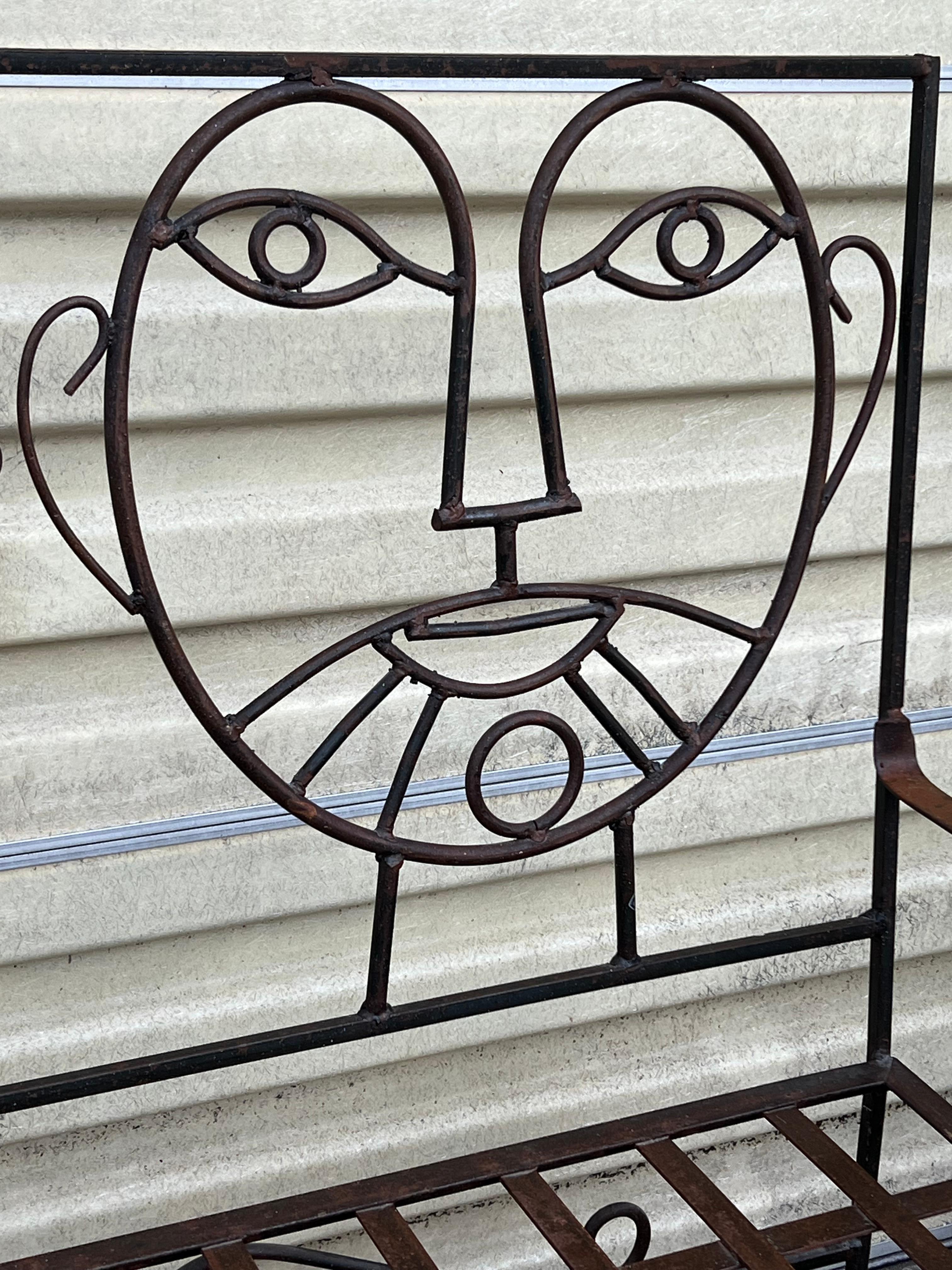 Mexican 80s John Risley Inspired Man and Woman Pop Art Iron Bench