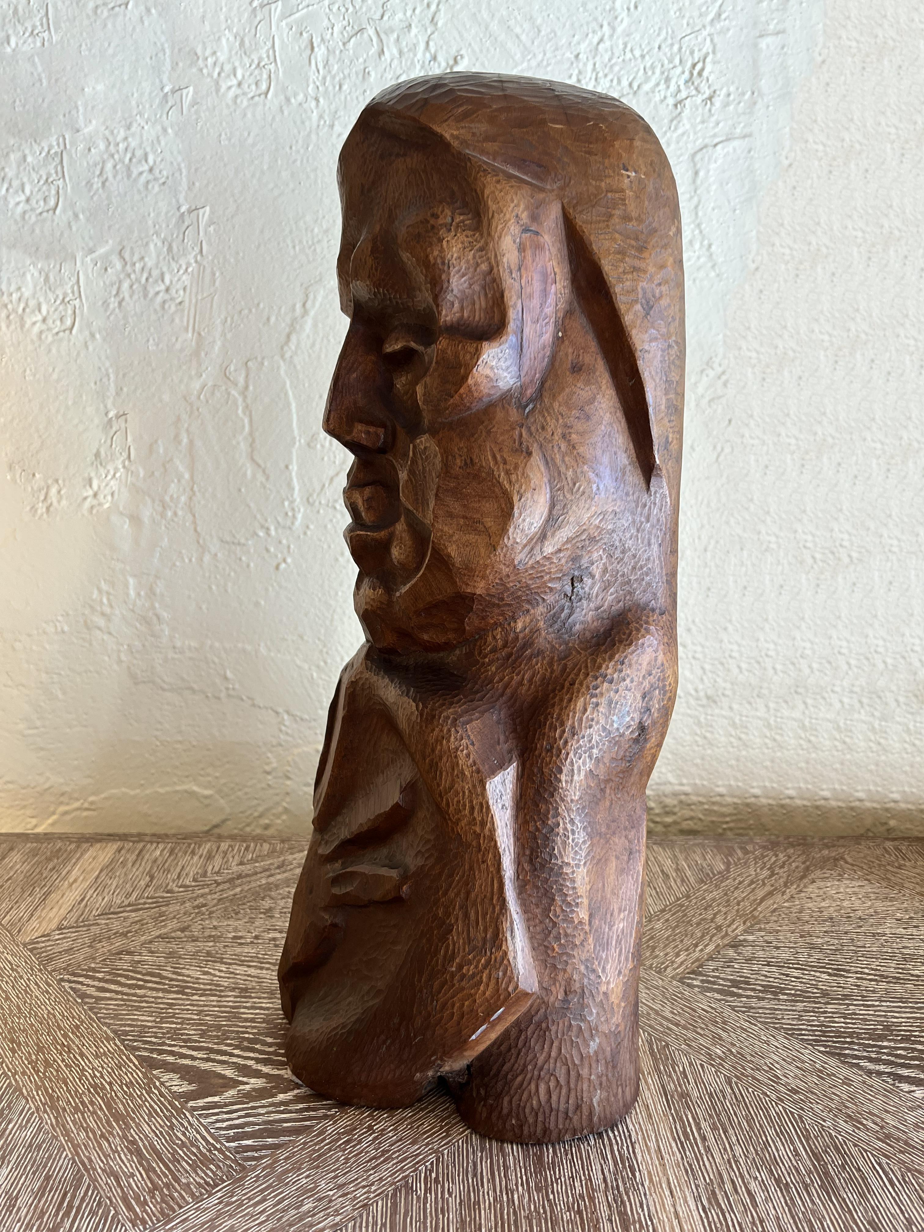Carved Man Bust Sculpture Signed Zolter, 1964 For Sale