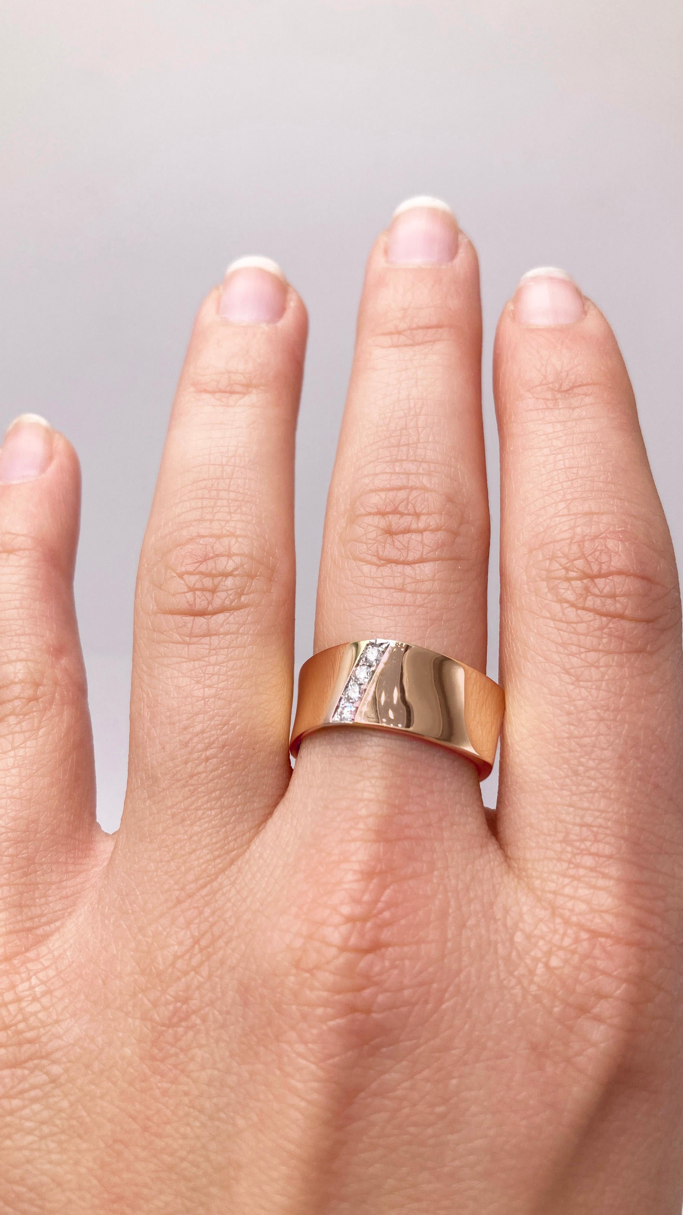 Women's or Men's Man Cigar Band 0.08 Karats White Diamonds 18 Karats Yellow Gold Design Ring For Sale