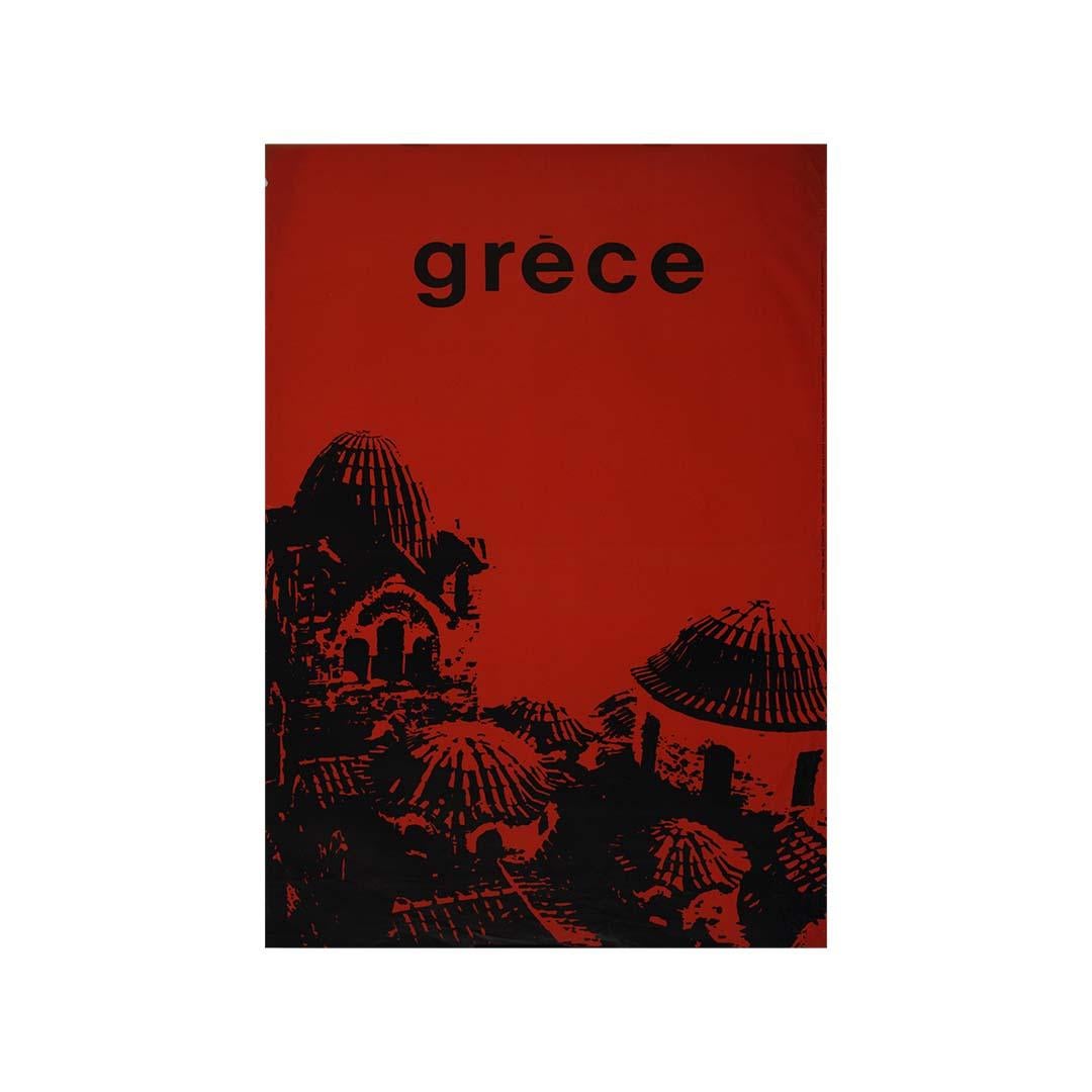 This 1963 travel poster is a stunning minimalist representation of Greece's rich Byzantine heritage, focusing on the Monastery of Pantanassa in Mystras. Designed by Man. Diamantis and composed by F. V. Carabott, this piece embraces a modernist