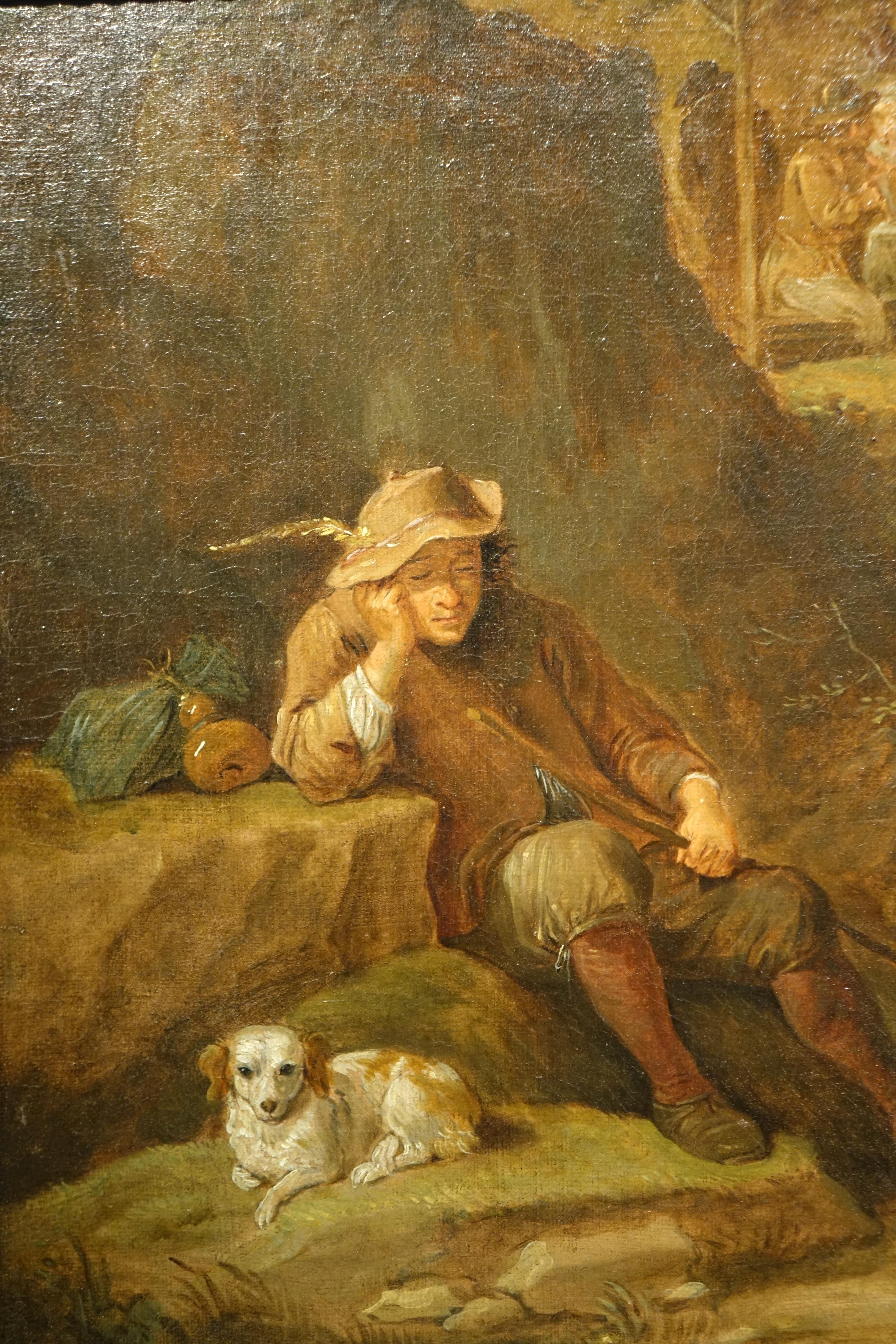 Baroque Man Dozing with his Dog, attributed to David Teniers the Younger( 1610-1690) For Sale