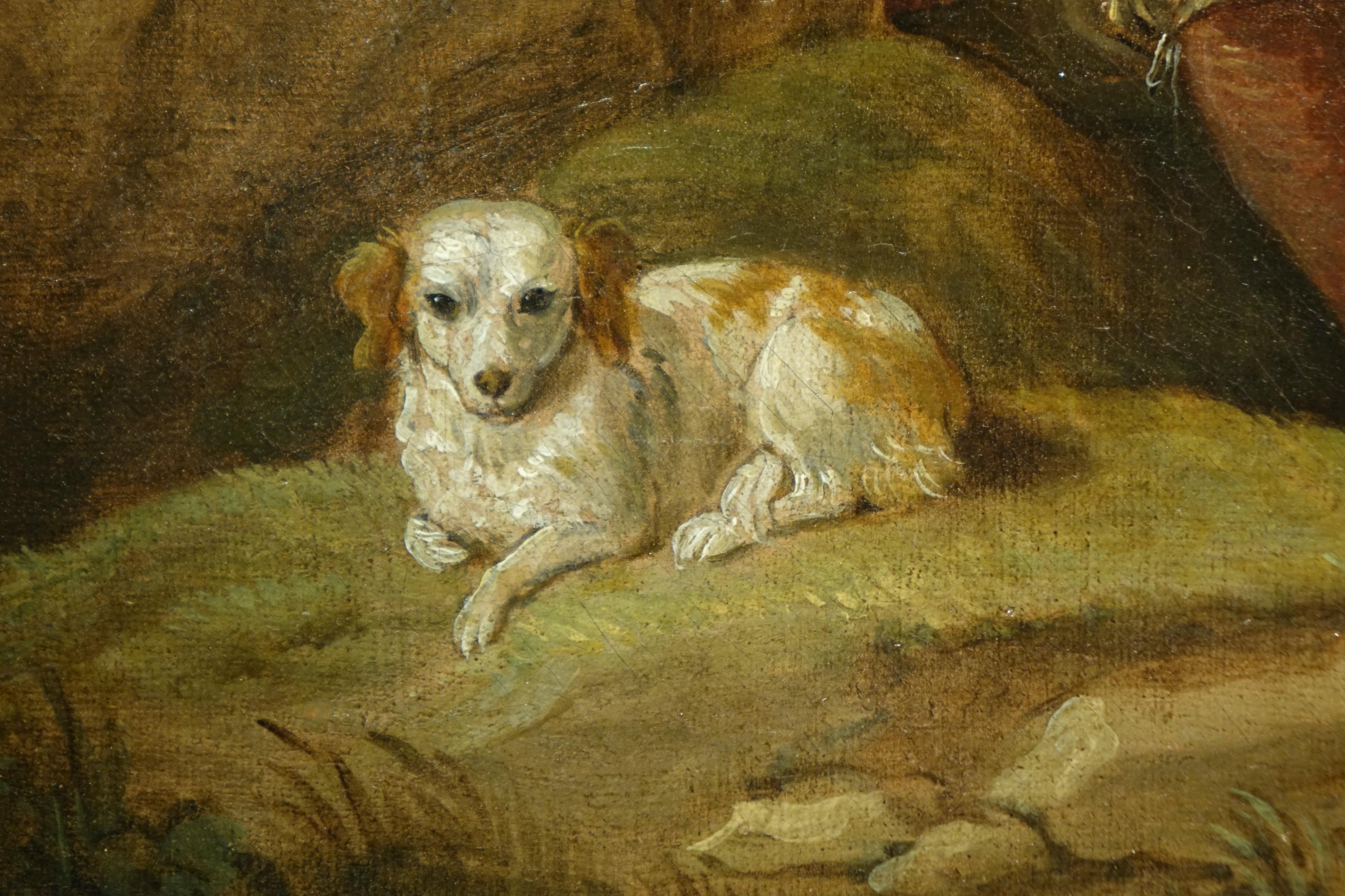 Hand-Painted Man Dozing with his Dog, attributed to David Teniers the Younger( 1610-1690) For Sale