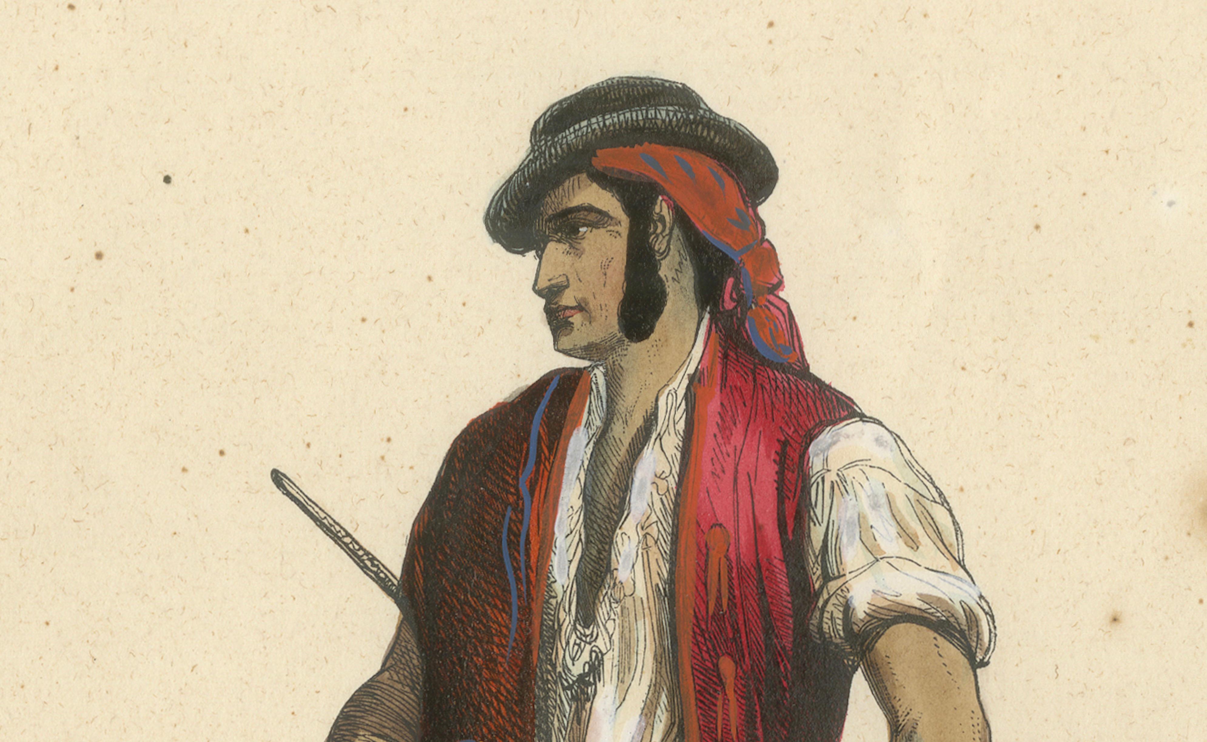 Man from Murcia, Spain – Hand-Coloured Lithograph by Markaert, c.1845