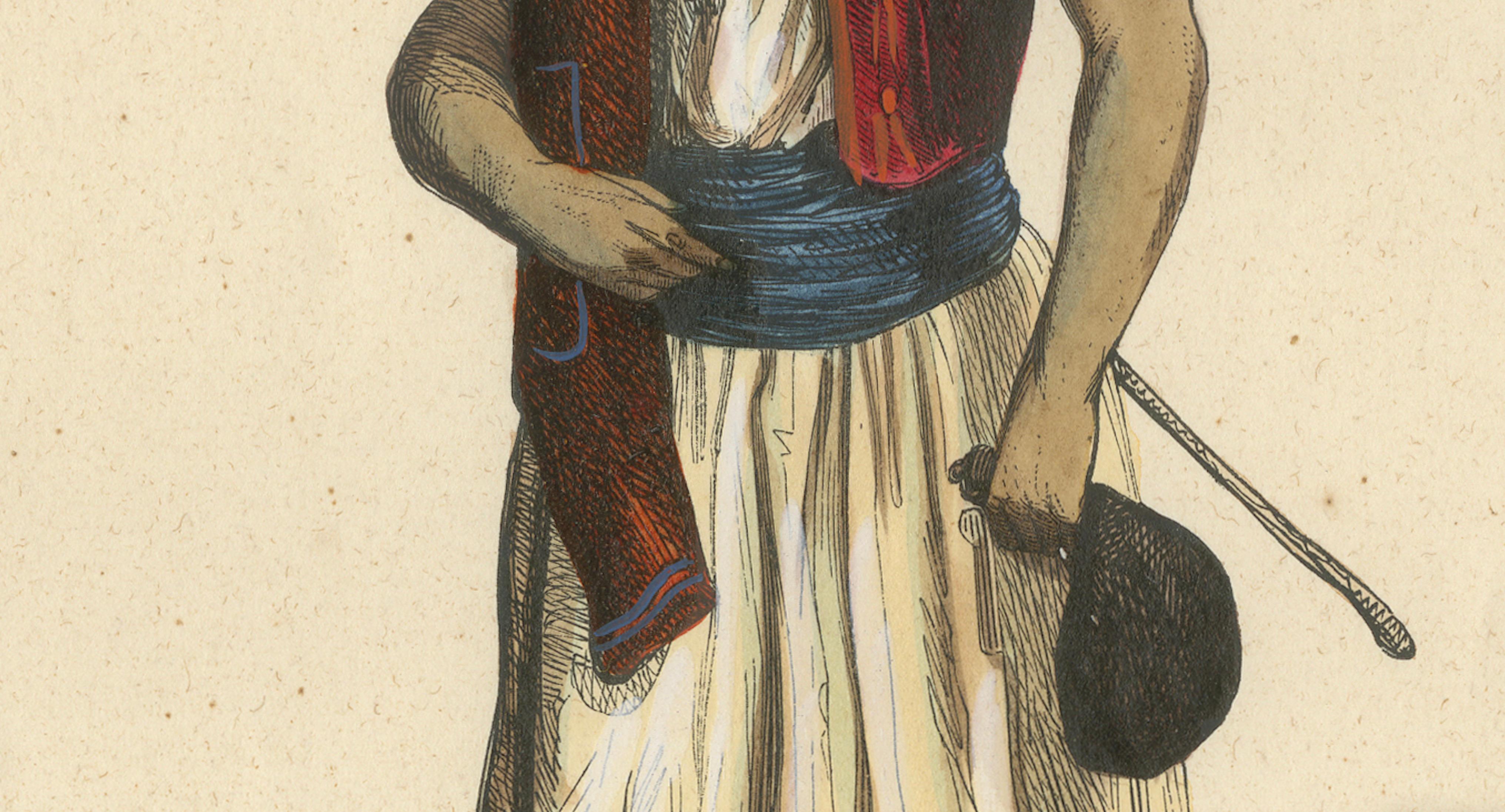 Man from Murcia, Spain – Hand-Coloured Lithograph by Markaert, c.1845
