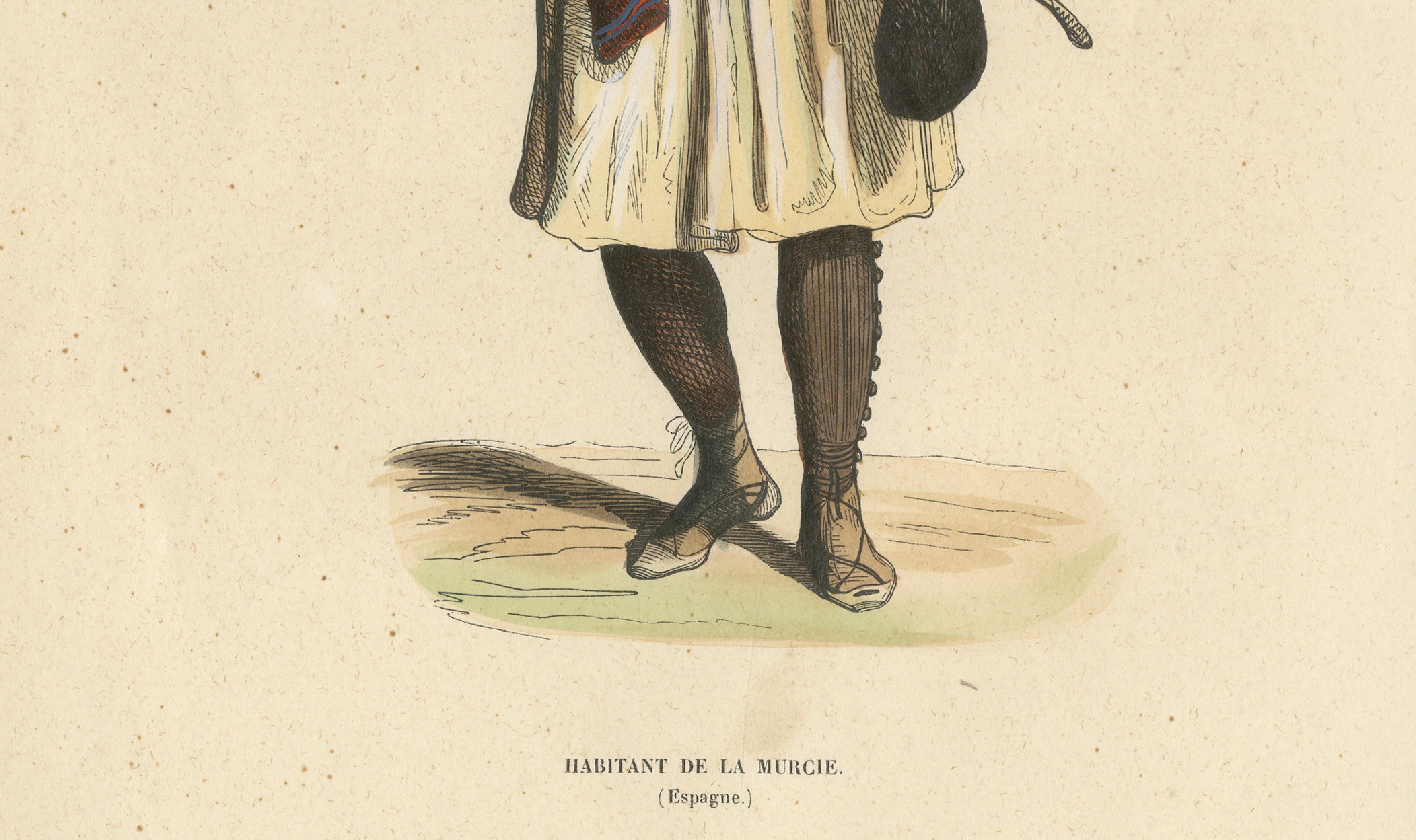 Man from Murcia, Spain – Hand-Coloured Lithograph by Markaert, c.1845