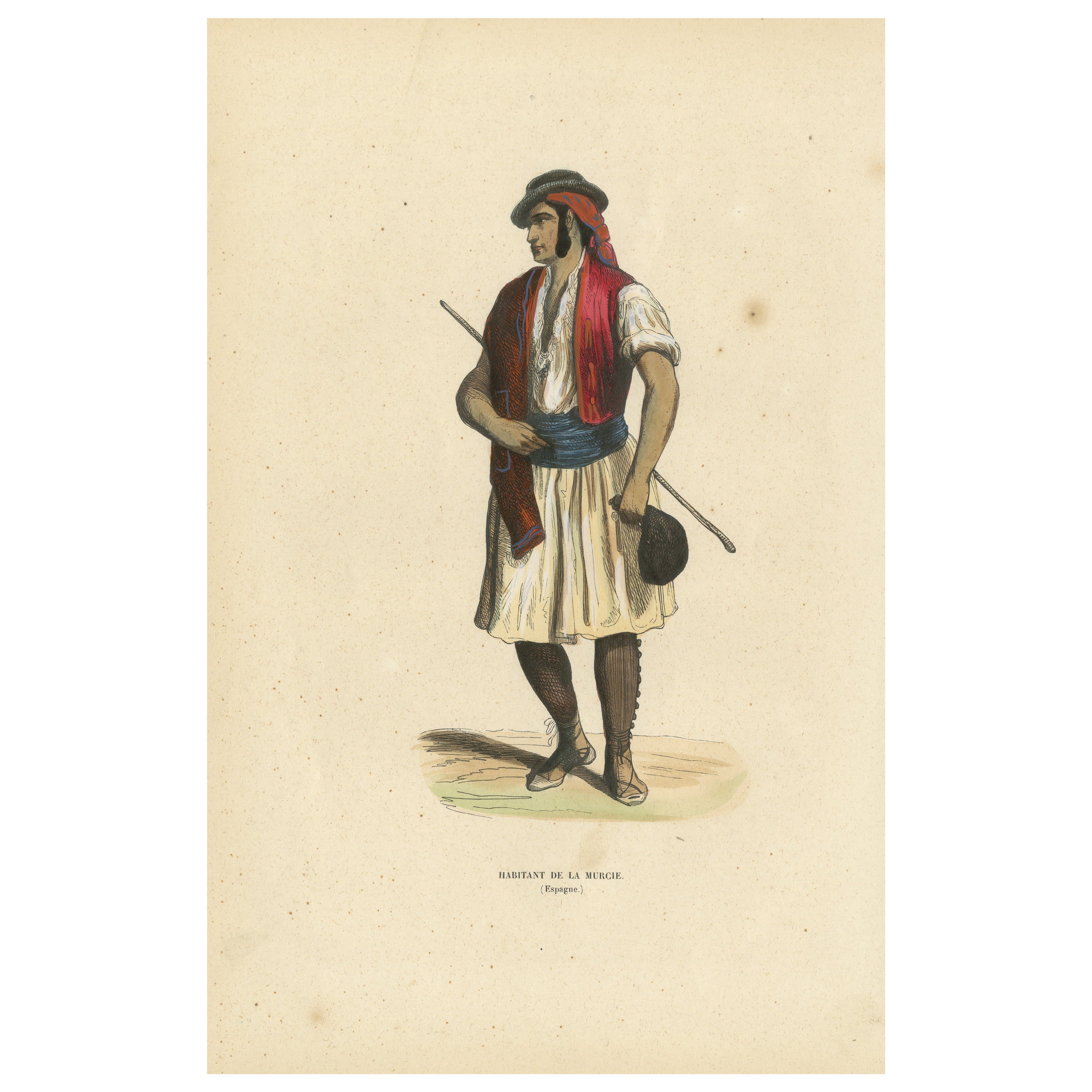 Hombre de Murcia, España - Litografía coloreada a mano de Markaert, c.1845