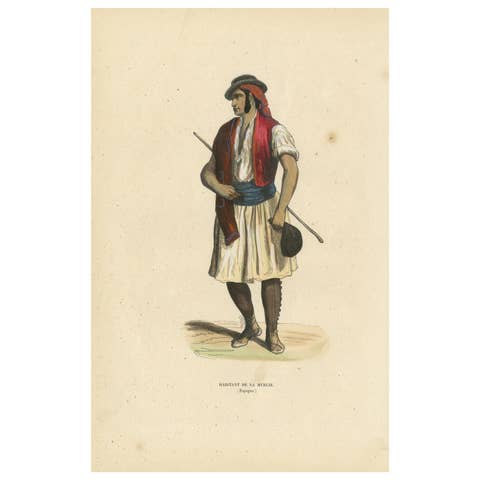 Man from Murcia, Spain – Hand-Coloured Lithograph by Markaert, c.1845