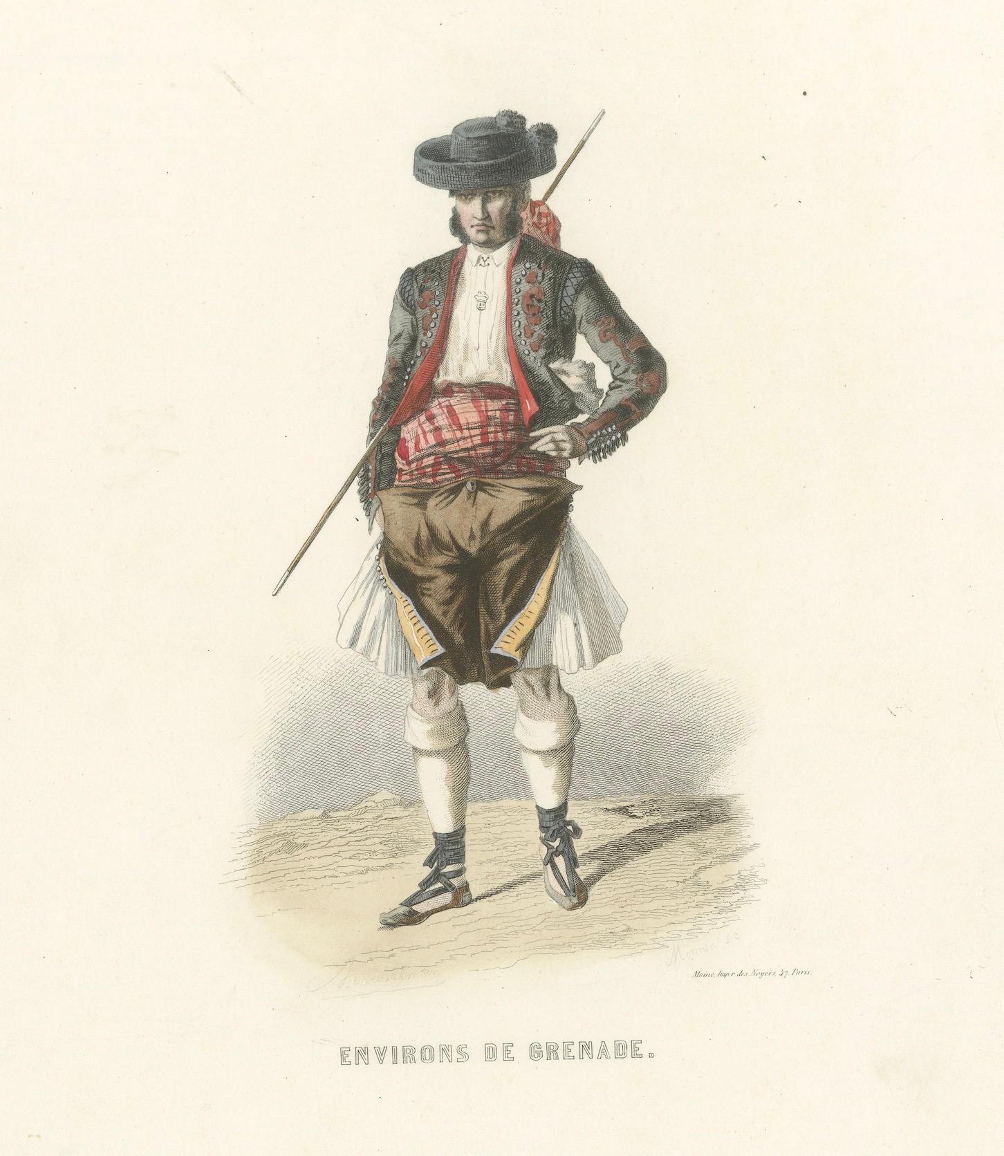 Hombre de los alrededores de Granada - Litografía, Espagne et Portugal, ca.1845 Francés en venta