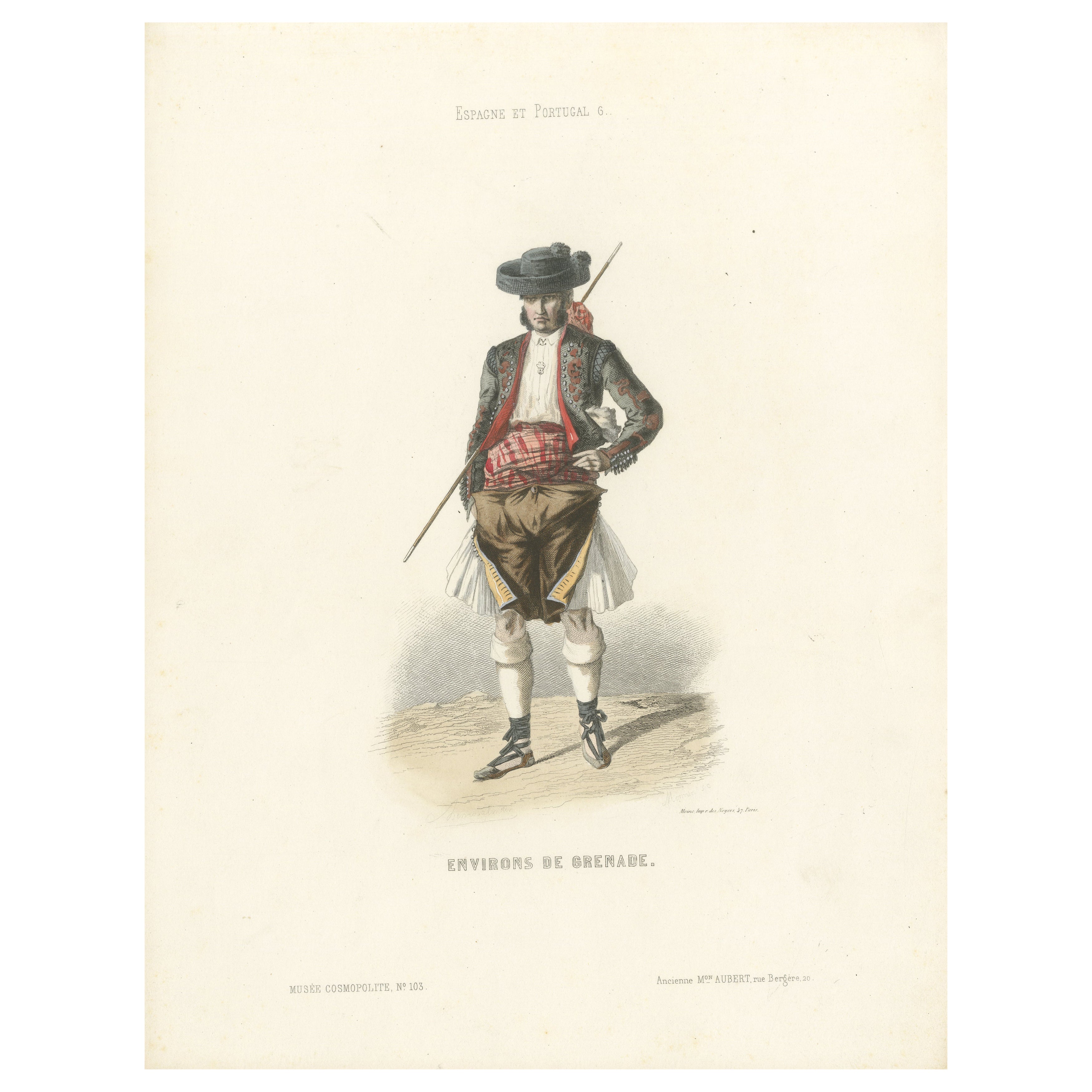 Homme des environs de Grenade - Lithographie, Espagne et Portugal, vers 1845