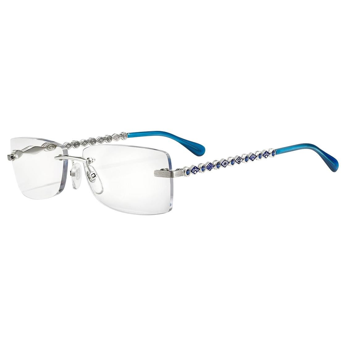 Man Glasses White Gold Blue Sapphires Hand Decorated with MicroMosaic For Sale