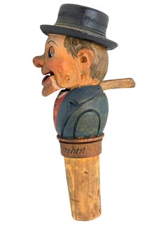 Handgeschnitzter und bemalter mechanischer Black Forest-Flaschenverschluss aus Holz, 1930er Jahre