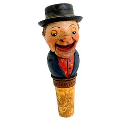 Hombre Tapón de Botella Mecánico de Madera de Black Forest Tallado y Pintado a Mano, Años 1930