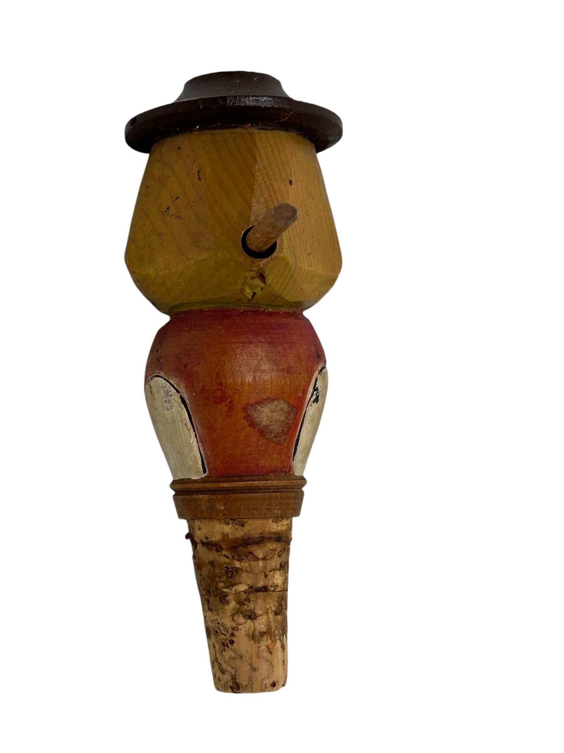 Austrian Man Hand Carved and Painted Black Forest Mechanical Wooden Bottle Stopper, 1930s For Sale