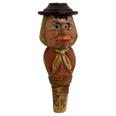 Tappo per bottiglia in legno meccanico Black Forest intagliato e dipinto a mano da uomo, anni '1930