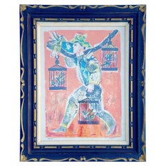 Man holding Birds, gerahmte und signierte Lithographie 74/120 von Laiquot
