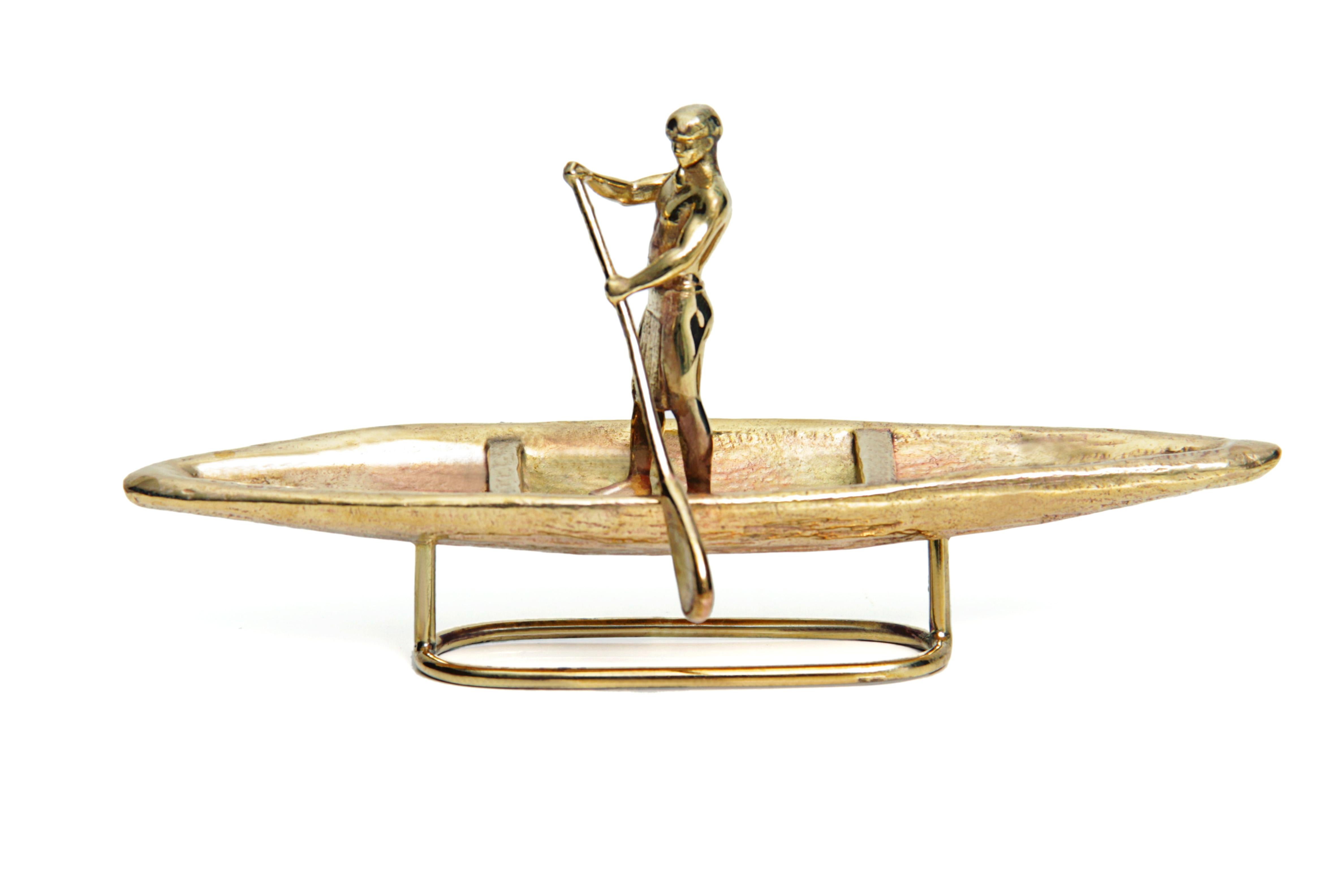 Brazilian Man in a Canoe Sculpture in Polished/Brushed Brass For Sale