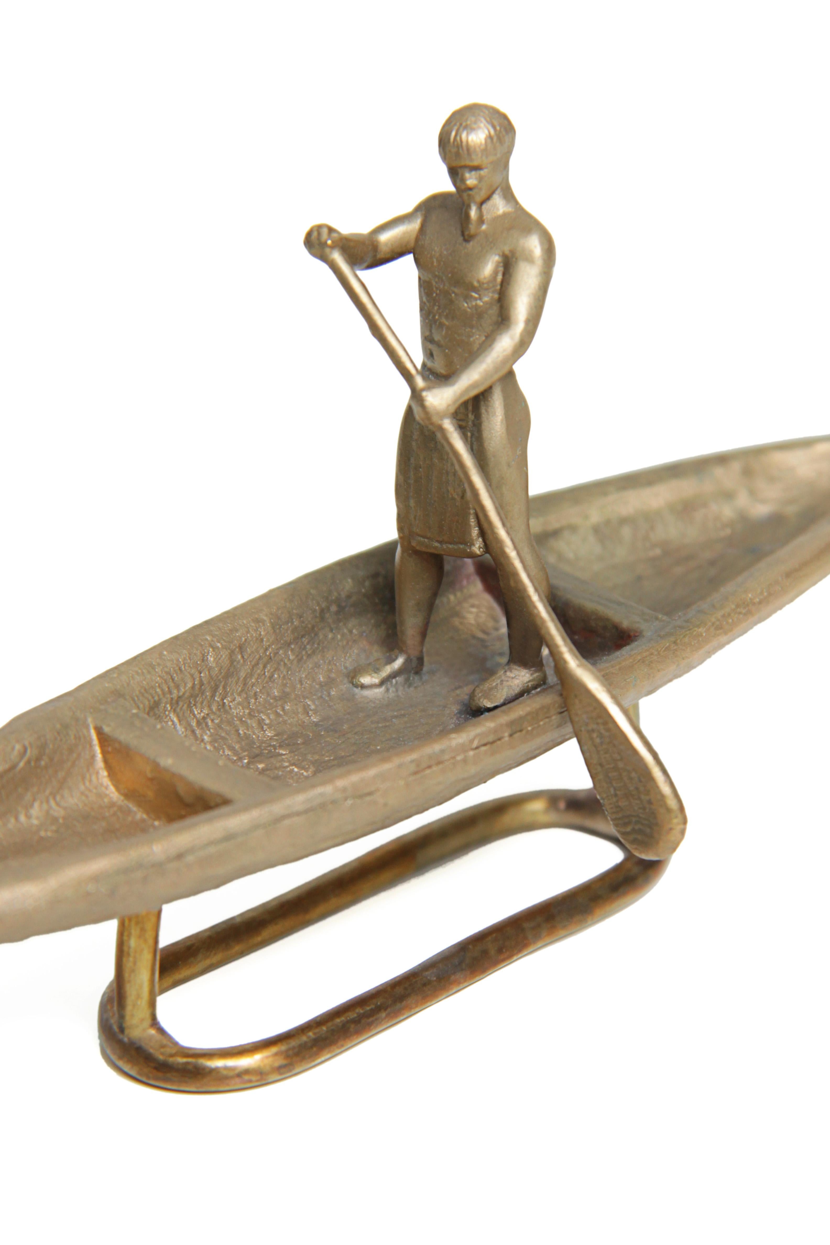 Man in a Canoe Sculpture in Polished/Brushed Brass For Sale 1