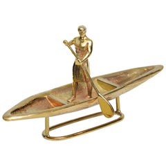Man in a Canoe Sculpture in Polished/Brushed Brass