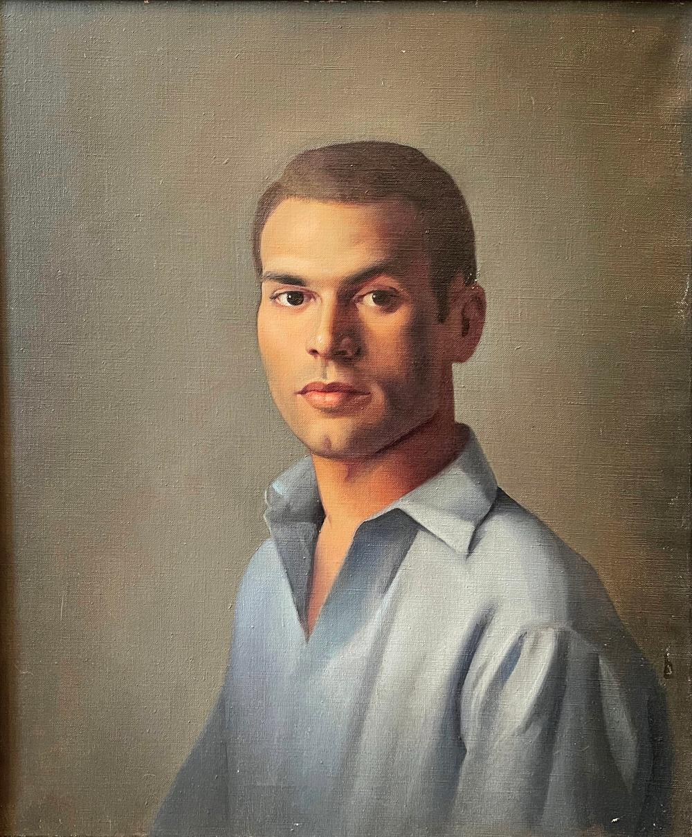 Painted by Luigi Lucioni, who was connected to the Paul Cadmus-Jared French-George Tooker circle in the 1920s and 30s before they became famous for their murals, photographs and easel paintings, this handsome portrait reportedly depicts Lucioni's