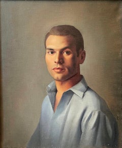 "Mann in Blau":: Hübsches Porträt eines jungen Mannes von Lucioni:: Cadmus Contemporary