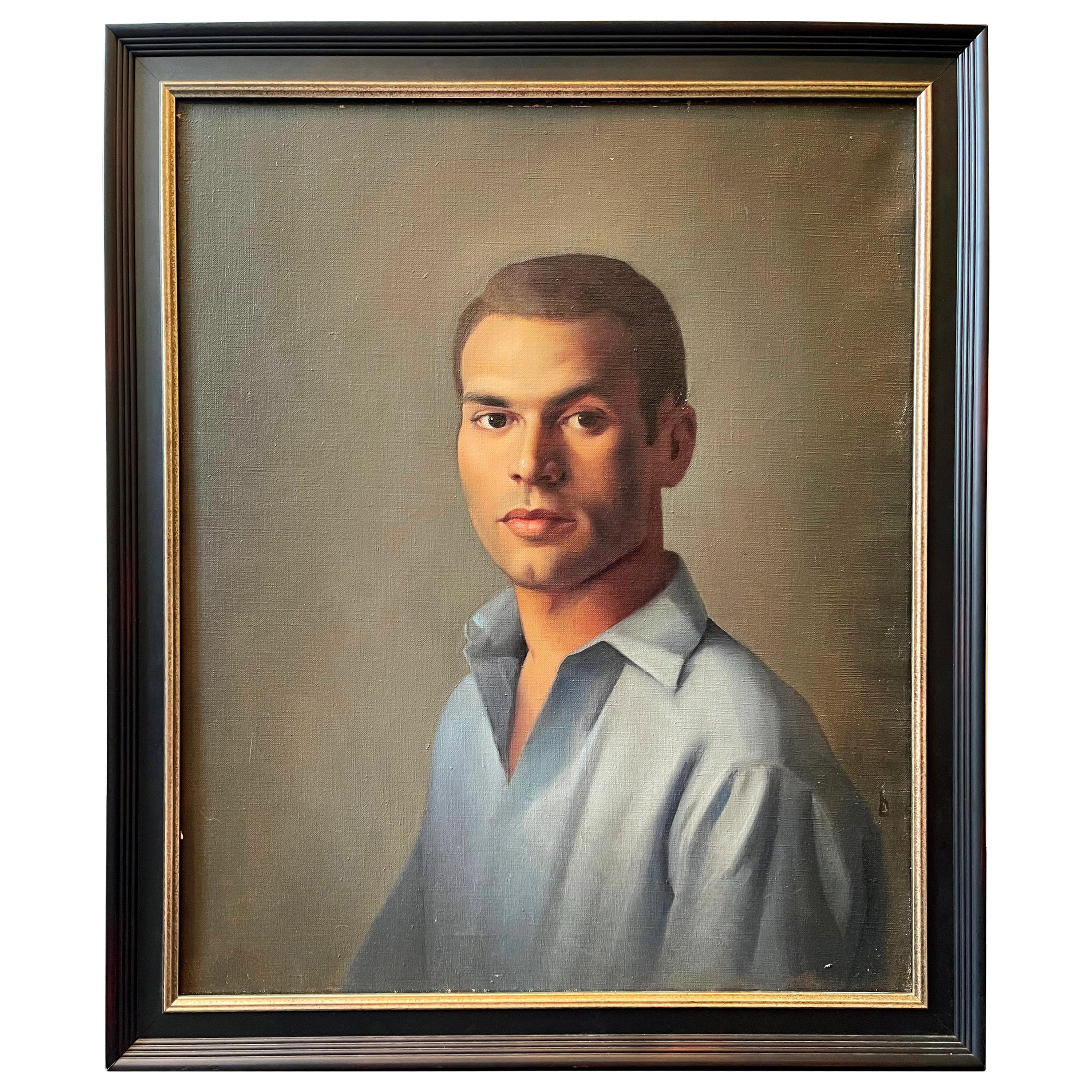 "Man in Blue, " Handsome Portrait of Young Man by Lucioni, Cadmus Contemporary