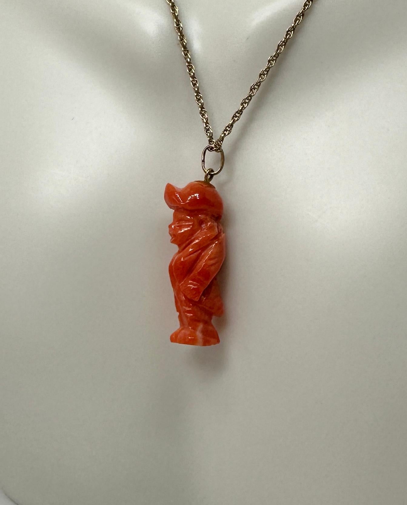 Man In Hat Pendant Charm 18 Karat Gold Antique Art Deco Hand Carved For Sale 2