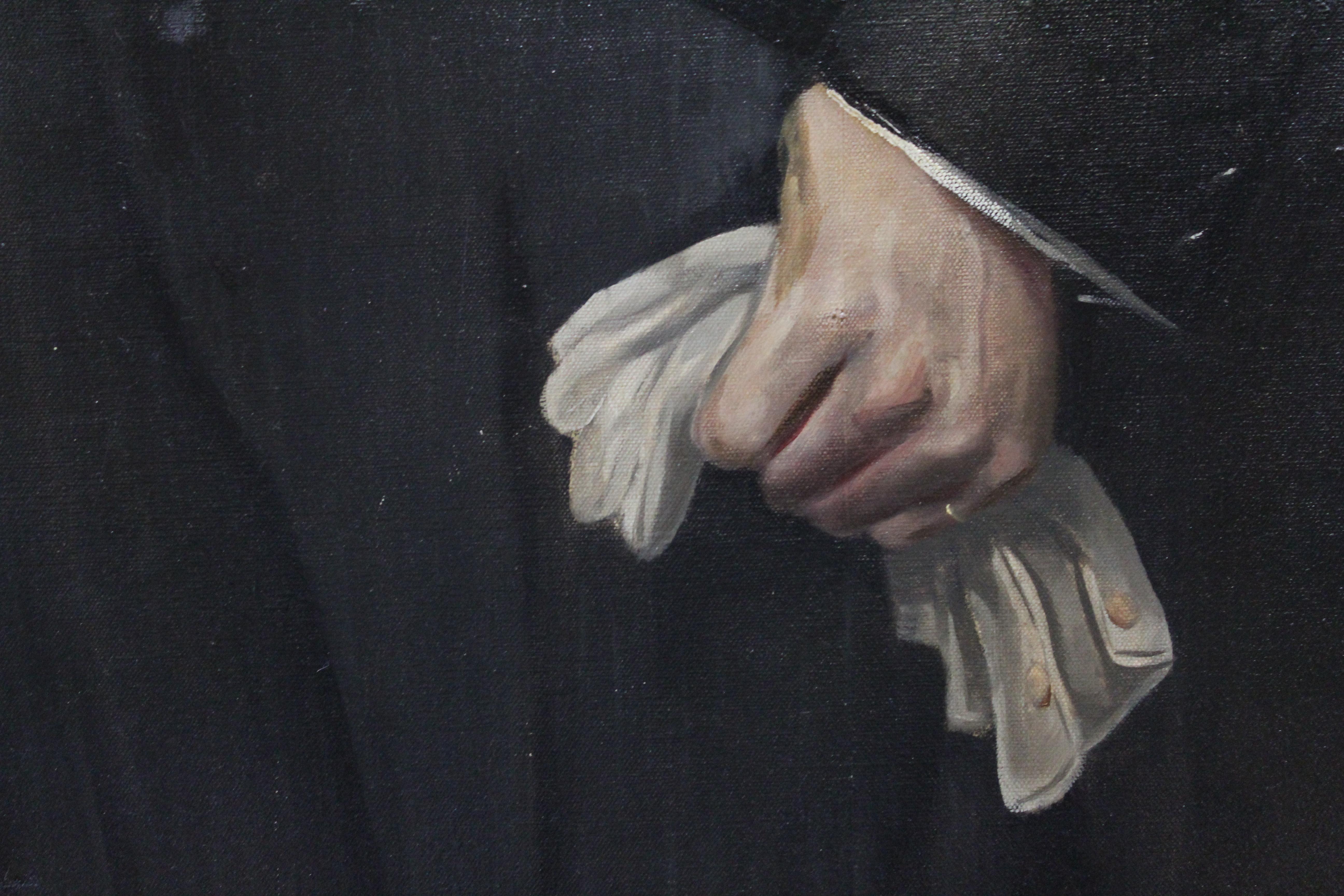 Man in Morning Suit with Gloves, Oil on Canvas In Good Condition For Sale In Geneva, IL