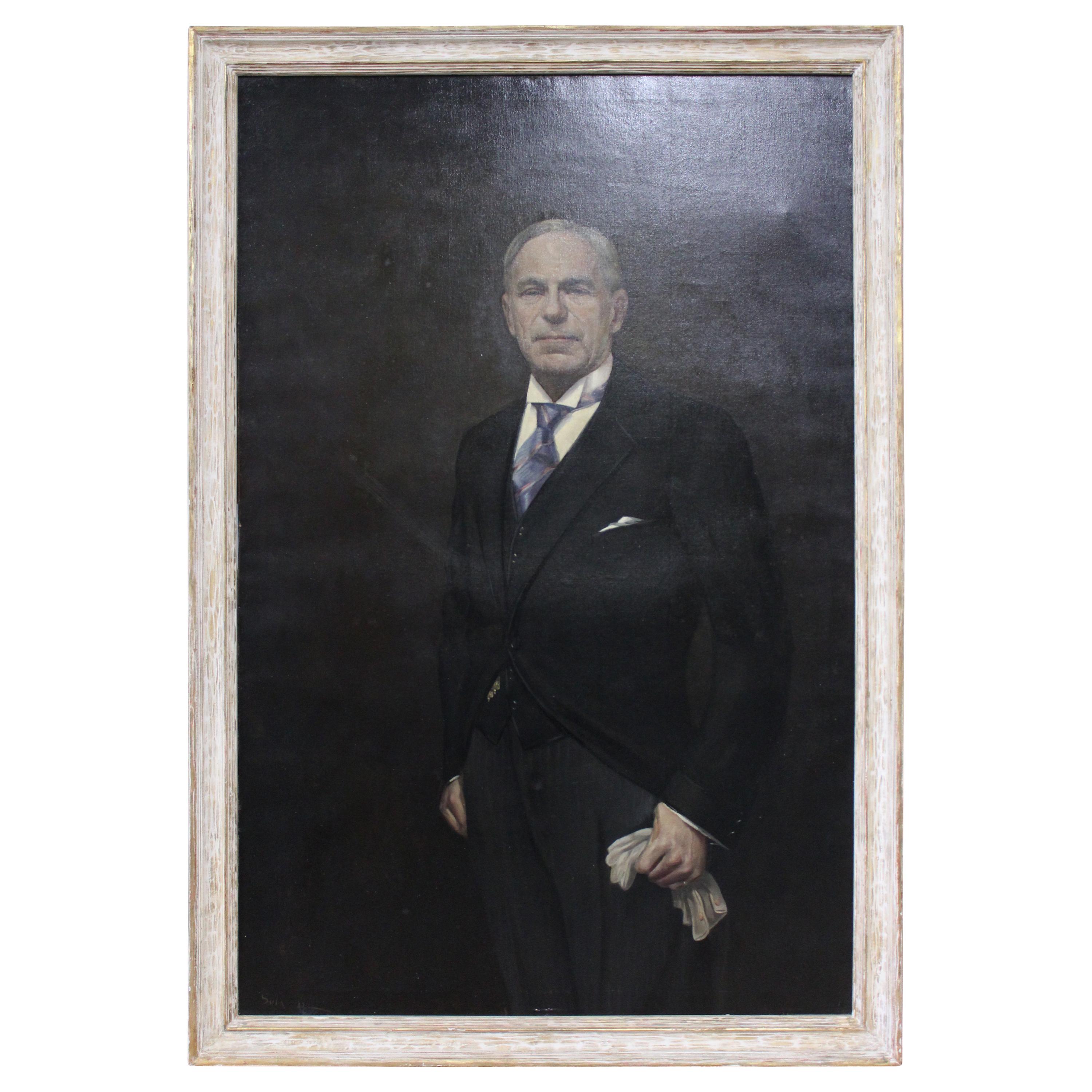 Man in Morning Suit with Gloves, Oil on Canvas For Sale