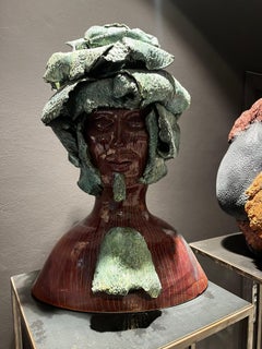 Man in Nature, Head of cabbage, Ceramic Centerpiece Handmade in Italy