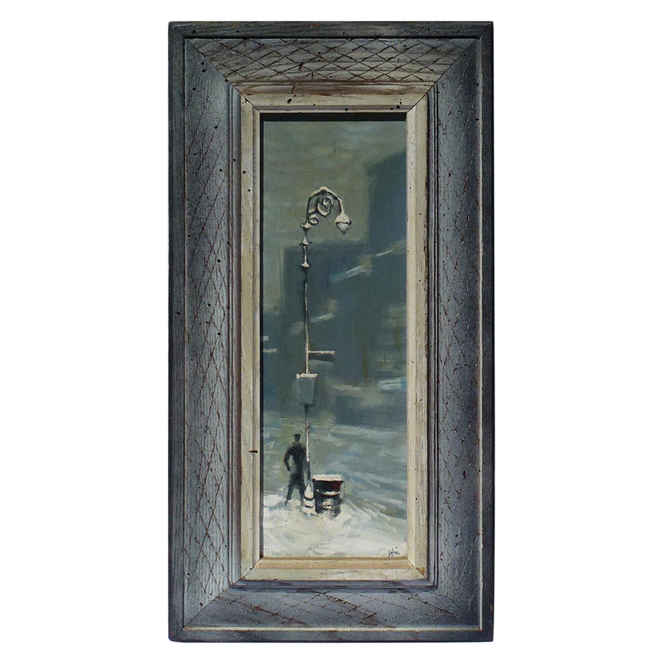 Man in Snow, oil on board. Late 1950
s or early 1960
s by the late Martin Zipin