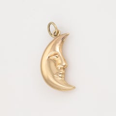 Man in the Moon Charm Vintage 14k Yellow Gold Pendant Celestial Fine Jewelry