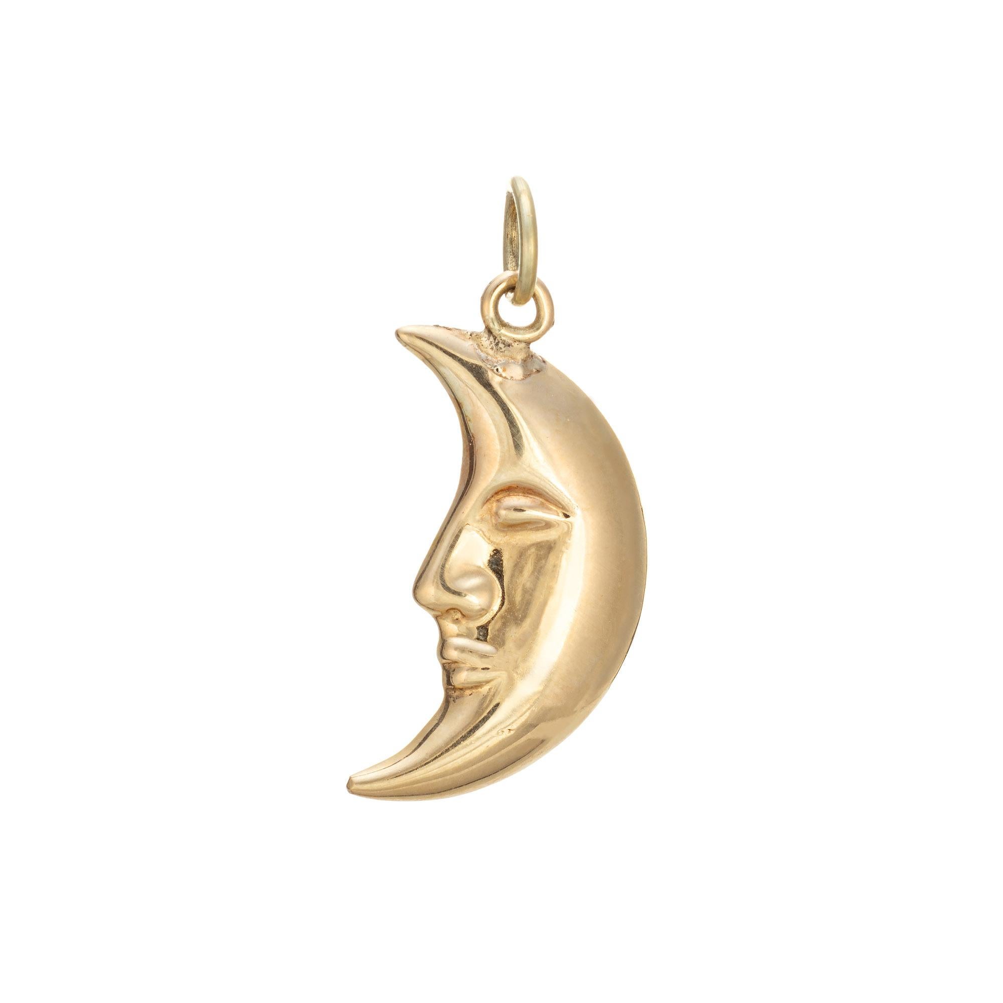 Pendentif vintage Celestial Fine Jewelry en or jaune 14 carats « Man in the Moon Charm » Bon état - En vente à Torrance, CA