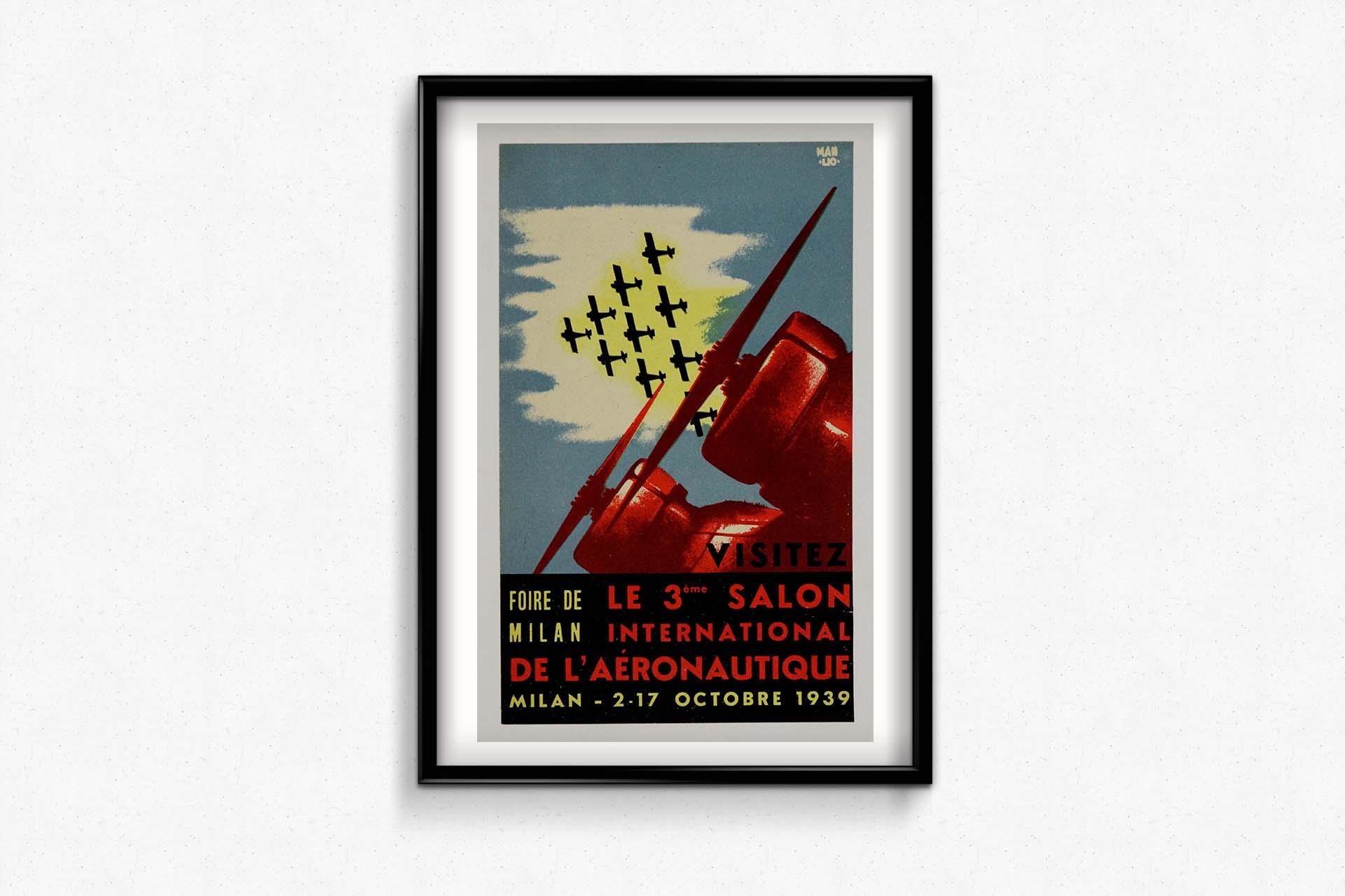 1939 original poster Visitez le 3ème Salon International de l'Aéronautique - Art Deco Print by Man Lio