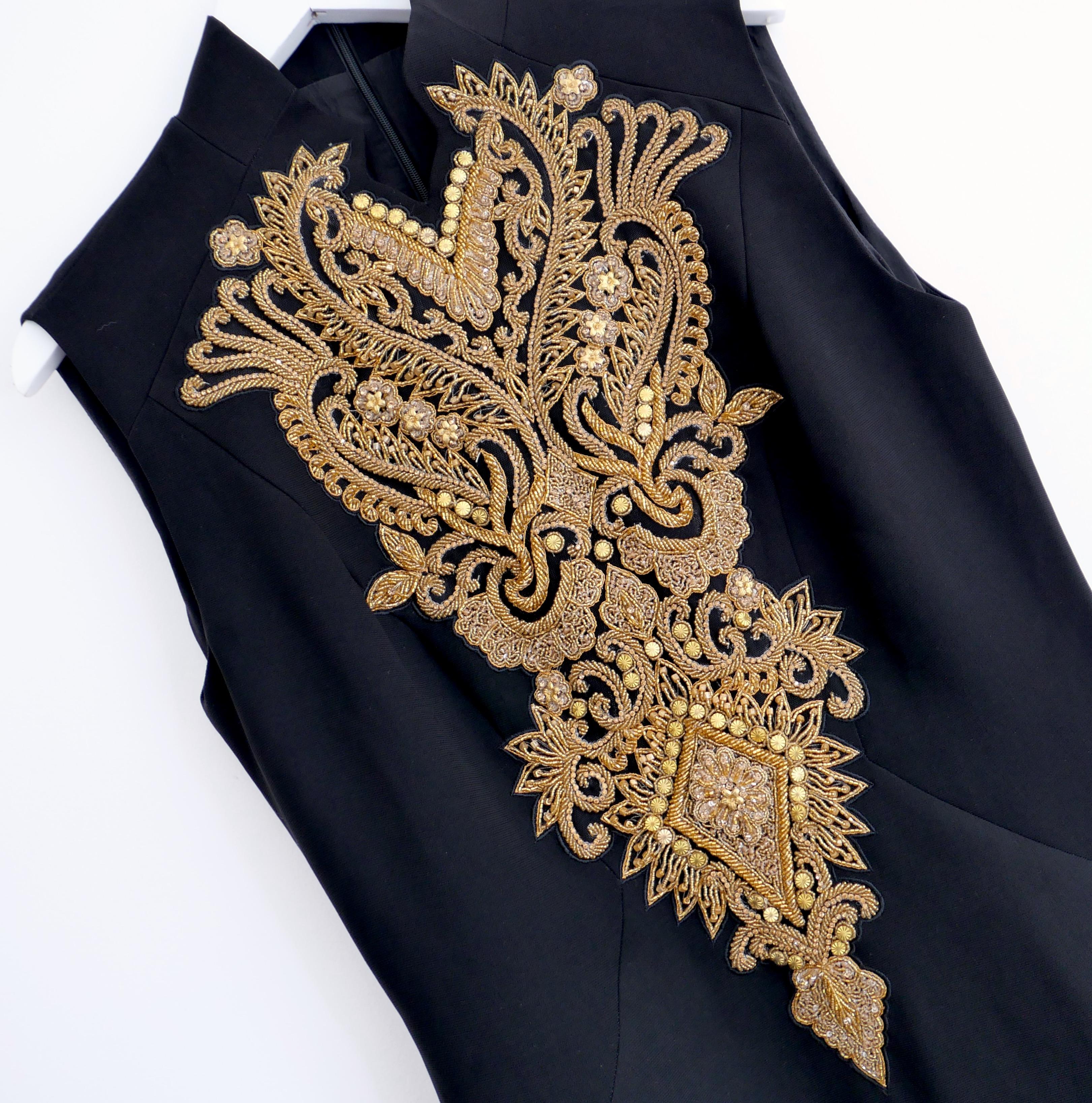 Absolutely stunning Man Lou Lan QiPao or Cheongsam dress. Bought in Shanghai for 7988 yuan which is around £850. New with tags. Made from soft black polyester crepe with intricate gold metal, sequin and bead embellishment. It has a traditional
