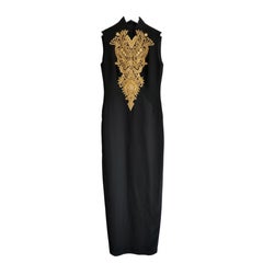 Man Lou Lan Gold Embellished Black Crepe QiPa Cheongsam Dress