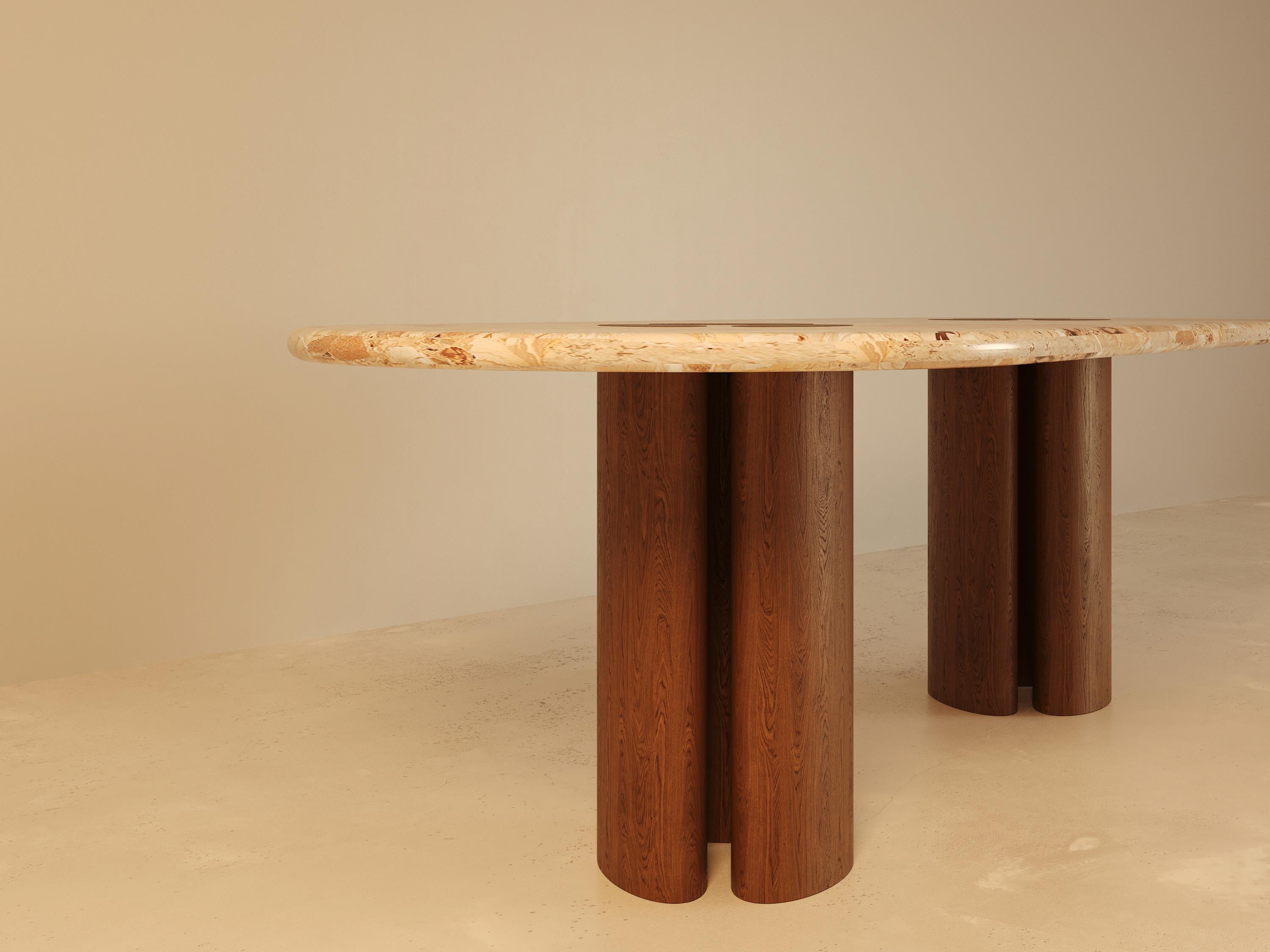 Carved Man o To Monolithic Marble Dining Table by VandaVee For Sale