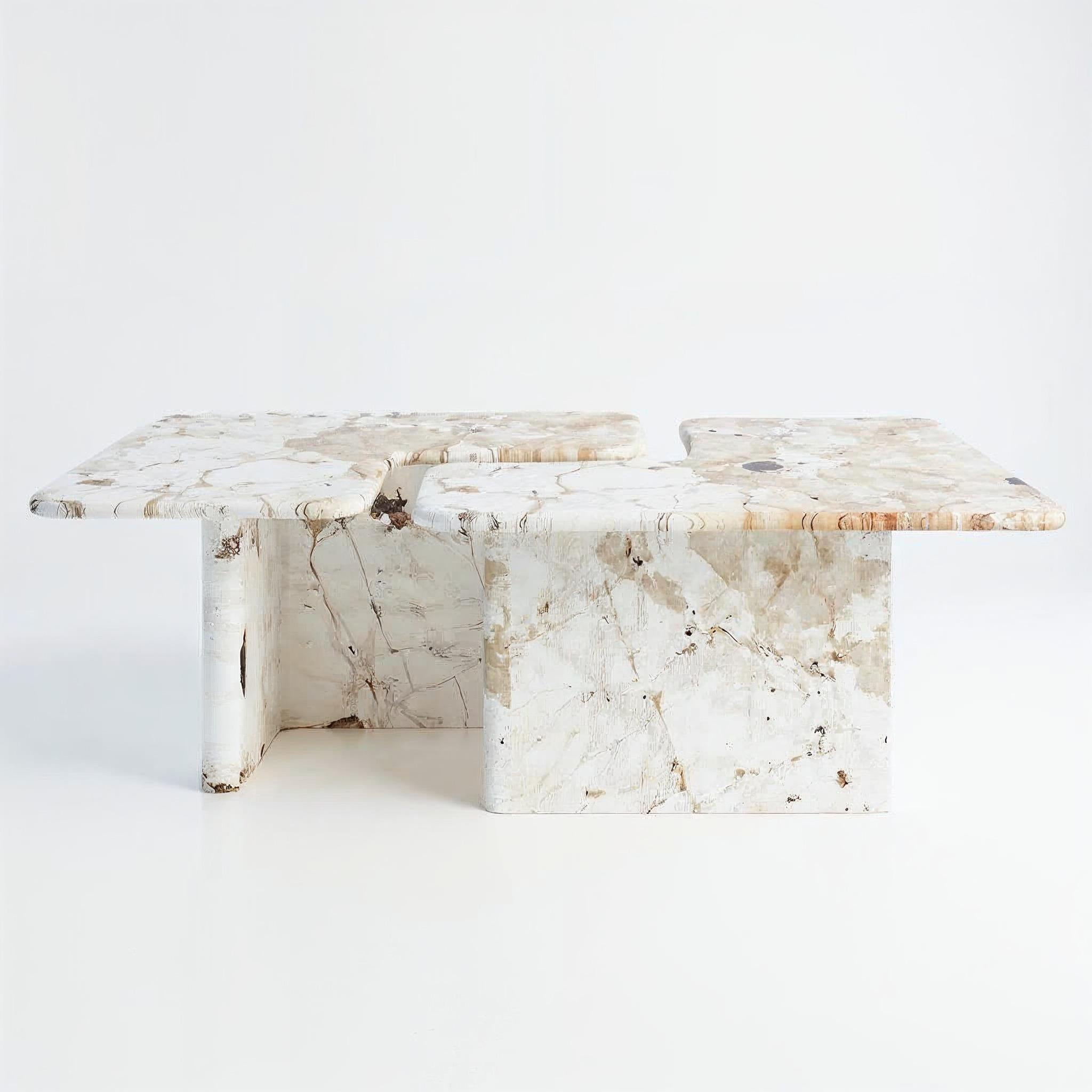 Carved Man o To Monolithic Marble Dining Table by VandaVee For Sale