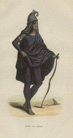 Man of Lahore, Punjab, Antique Hand-Colored Indian Costume Print, 1854