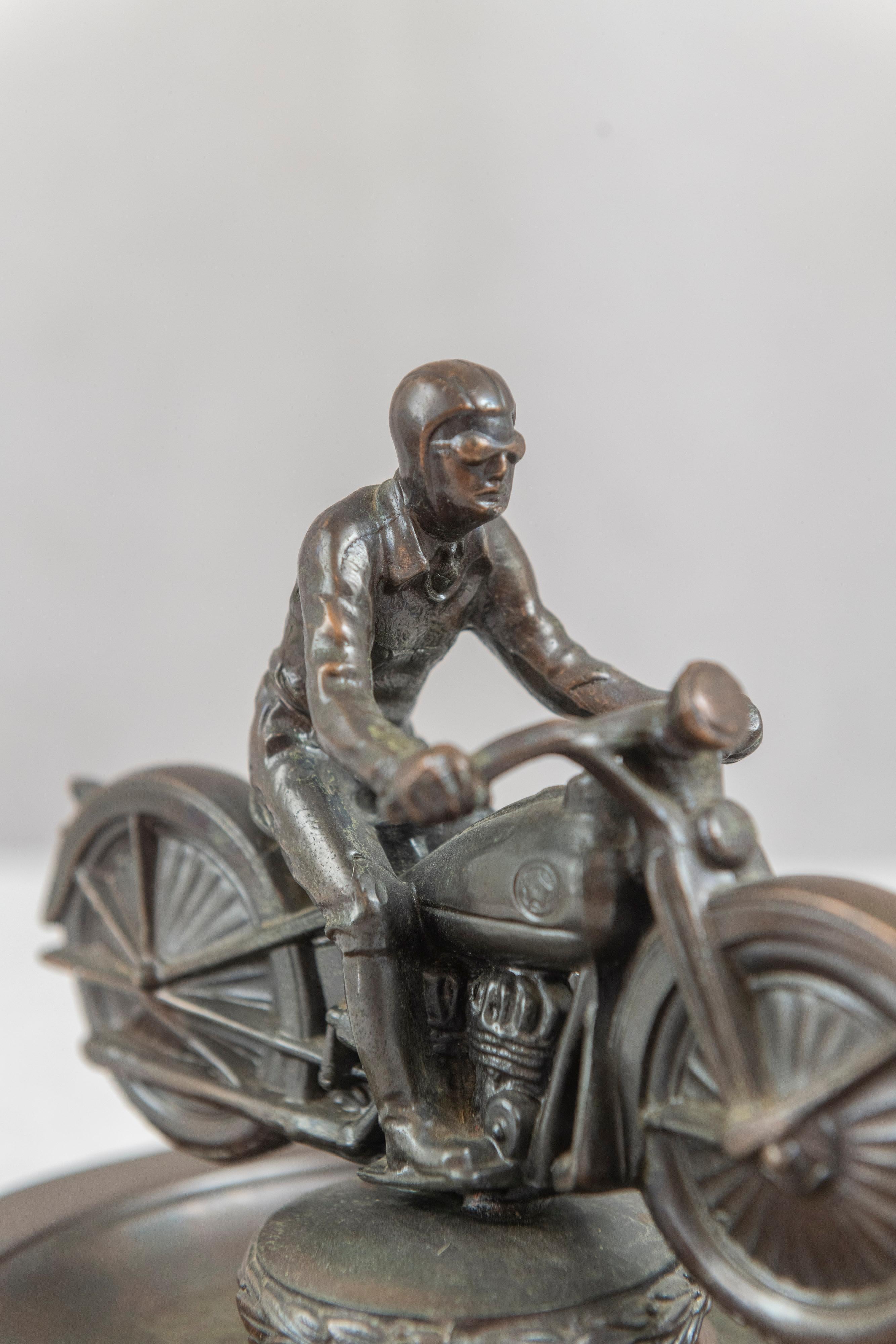 Art Deco Man on Motorcycle, Presentation at Ames Iowa, 1938 to Wallace Lawrence For Sale