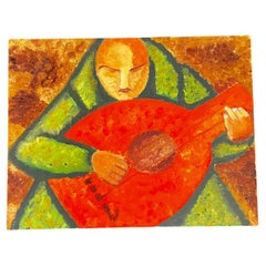 Man Playing Guitar Modern Oil Painting on Canvas Vintage Artwork