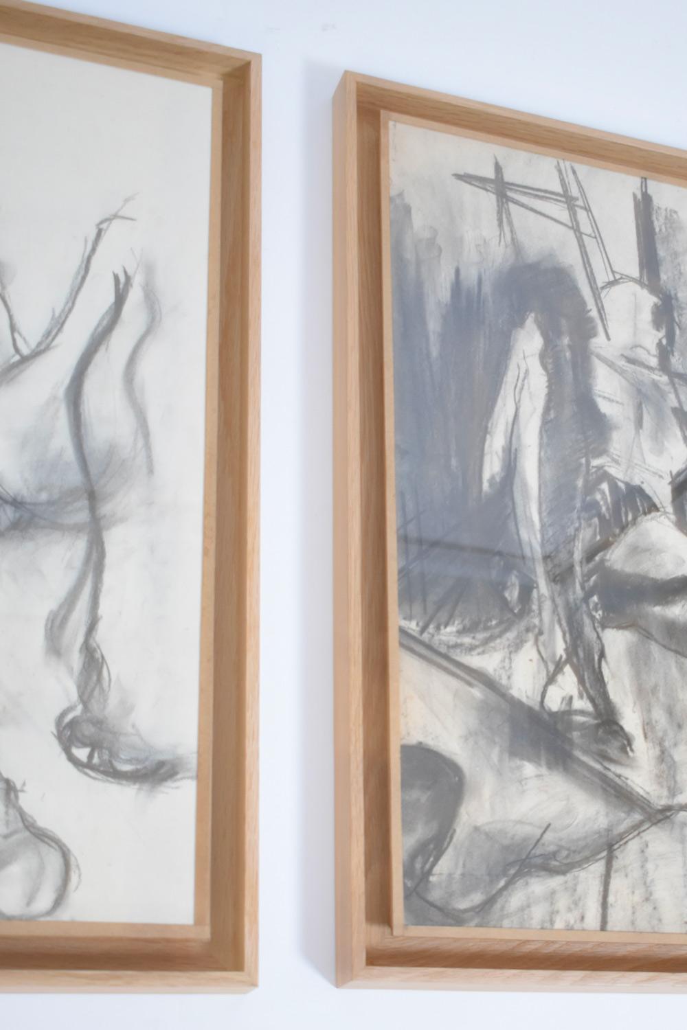 French Man portrait drawing diptyque, 1960s. For Sale