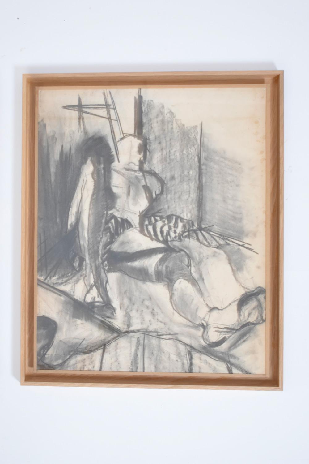 Man portrait drawing diptyque, 1960s. In Excellent Condition For Sale In Lisboa, PT