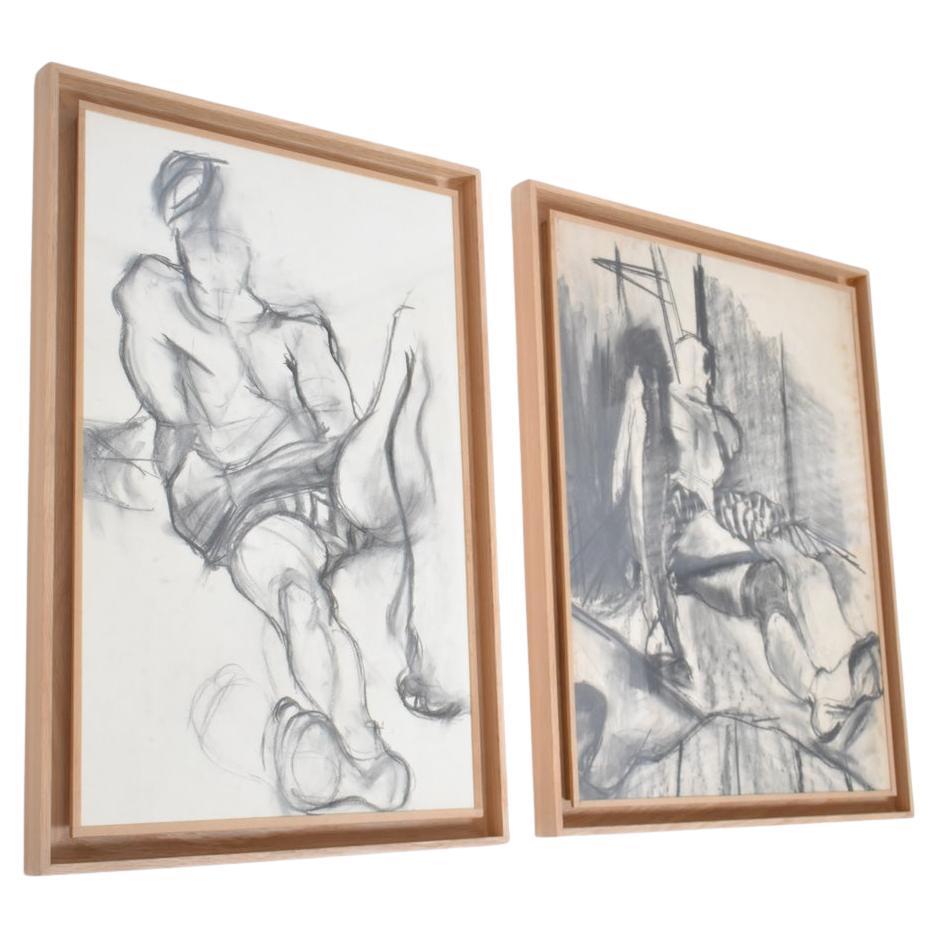 Man portrait drawing diptyque, 1960s.