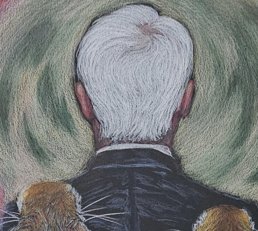 Americano ARTE: Acquerello originale firmato, Uomo con le spalle ai conigli in vendita
