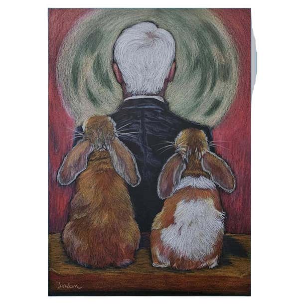 ART: Man and Rabbits, Original Watercolor on Acid-Free Heavy Cotton ...