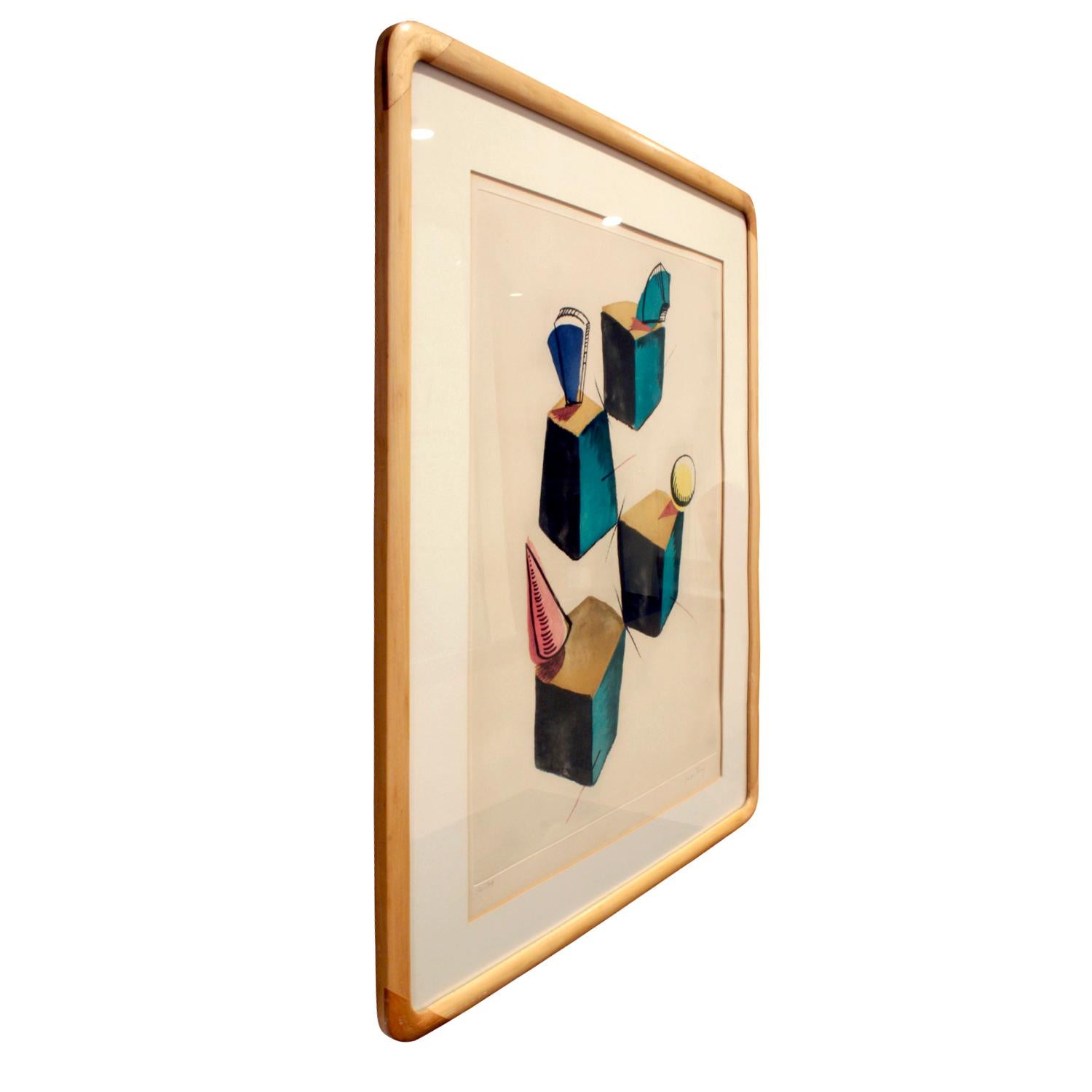 Color lithograph with geometric motif by Man Ray, 1960s (signed and numbered 70/99 on front). In original artisan frame.