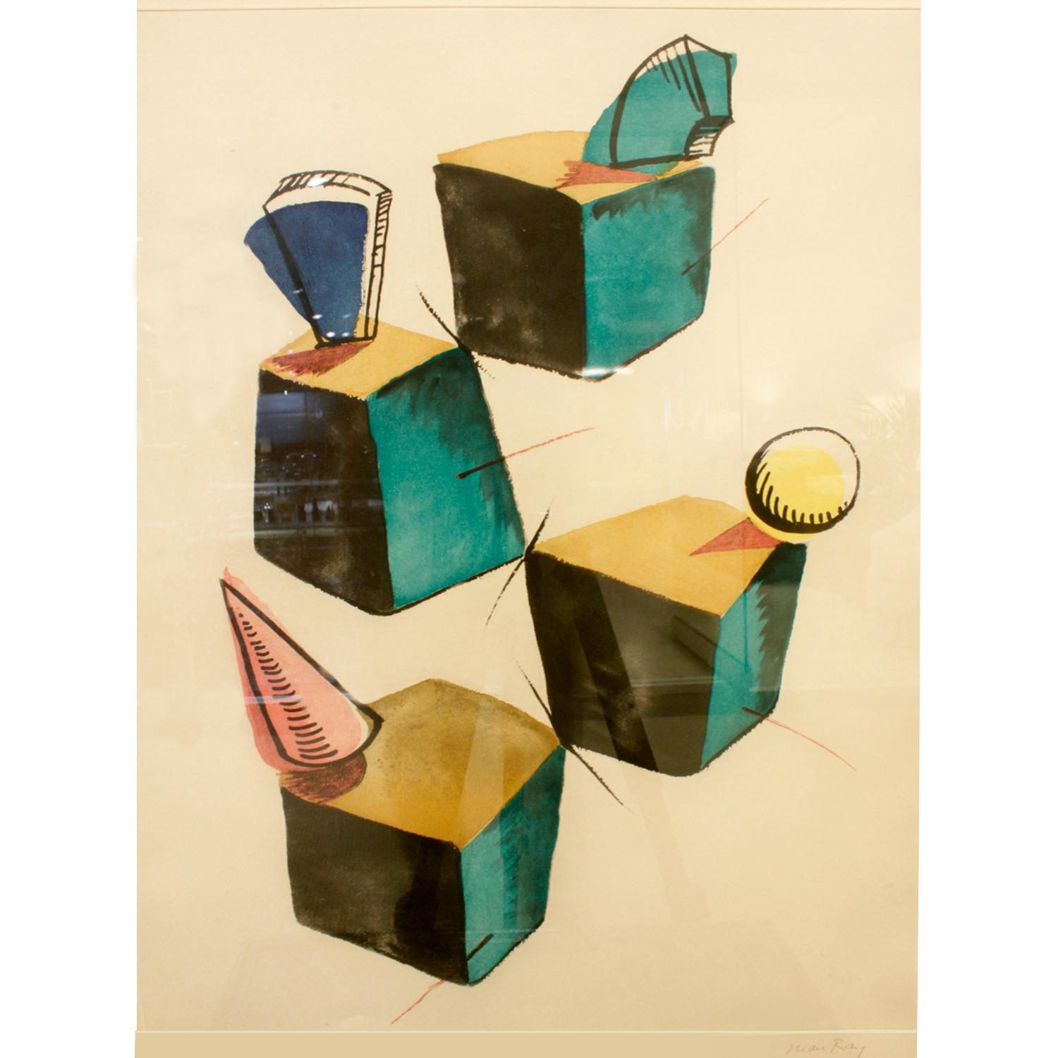 Modern Man Ray Lithograph with Geometric Motif, 1960s 'Signed'