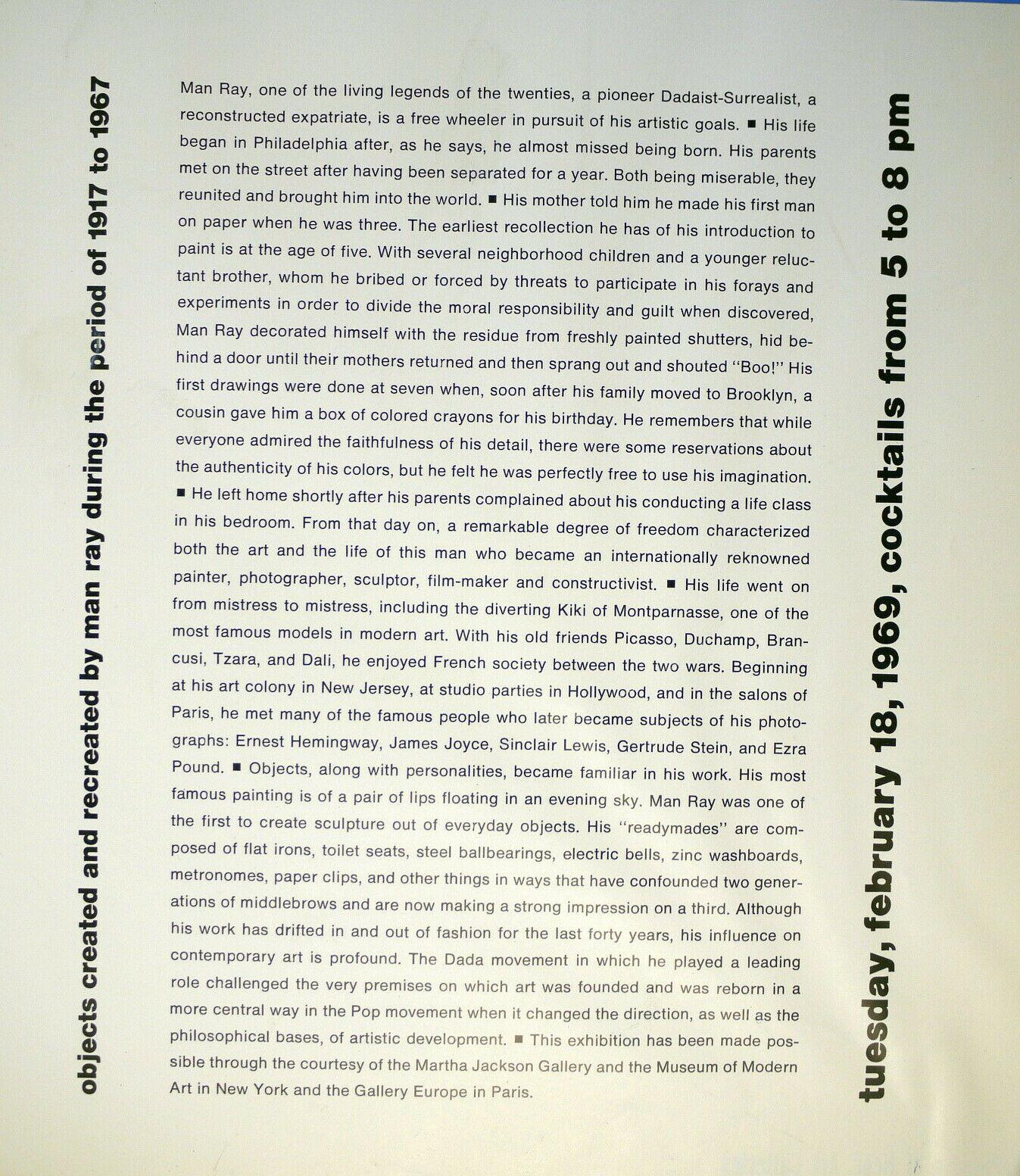 „Man Ray Objects of my Affection“, Ausstellungsplakat, Trompe L'Oeuf MoMA, 1969 (amerikanisch) im Angebot