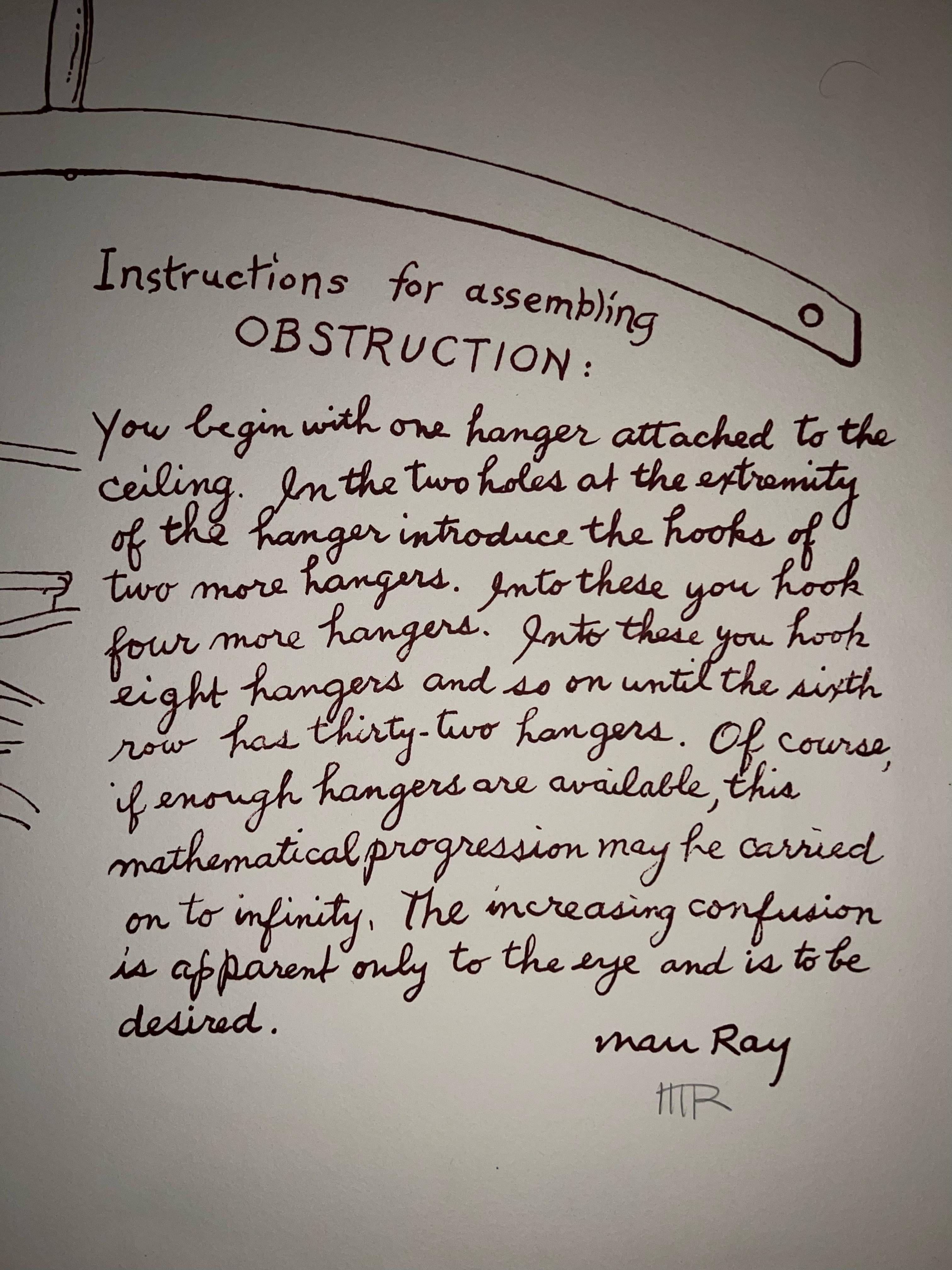Mr. Giallo is opening his personal vault to sell a collection of his treasured antiques he's held on for so long.

ABOUT ITEM 
Man Ray Obstruction Instructions color lithograph on Arches Paper (can see official marking when held up to light),