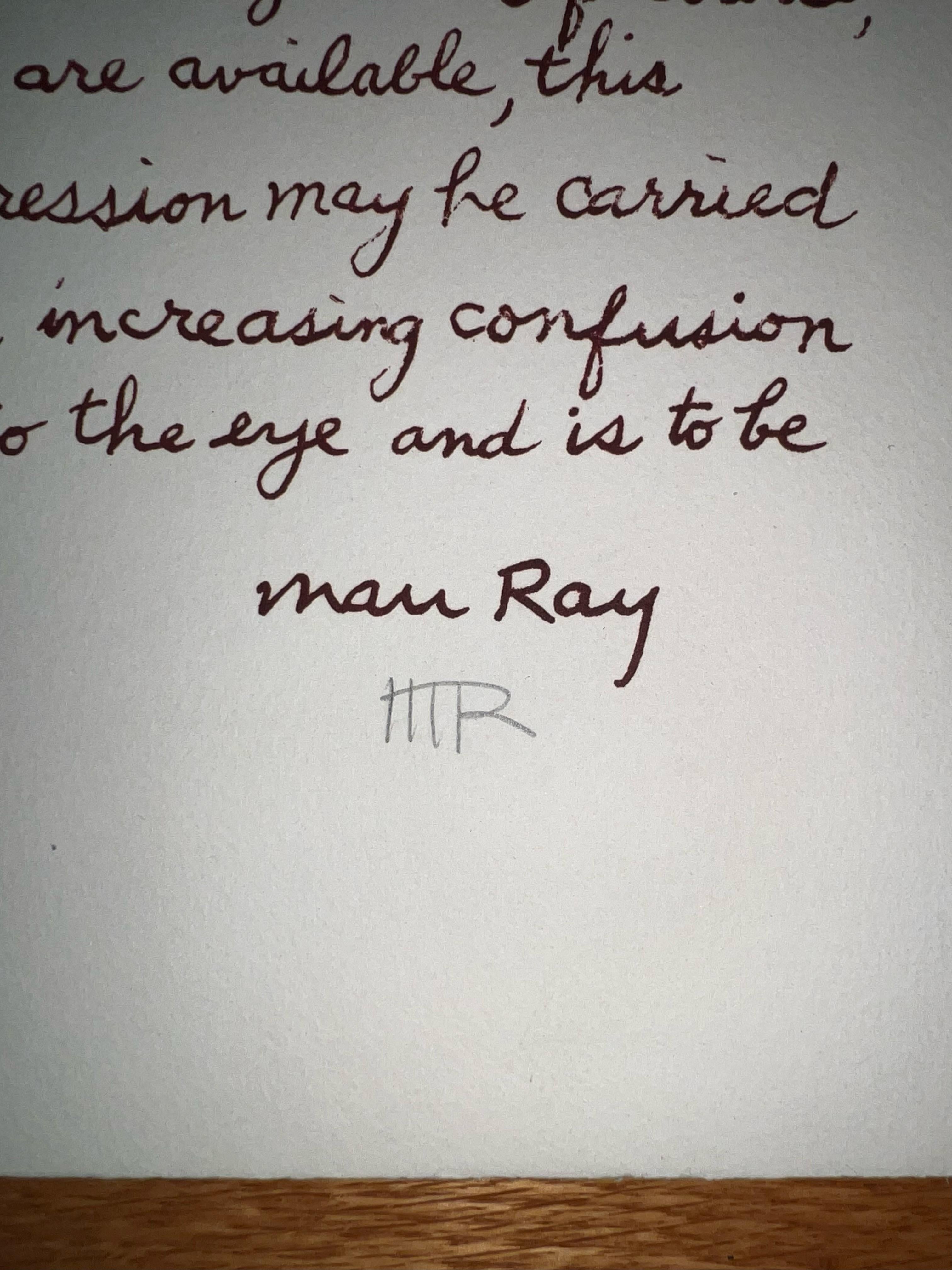 American Man Ray Obstruction Instructions 1964 Signed by Man Ray in Pencil